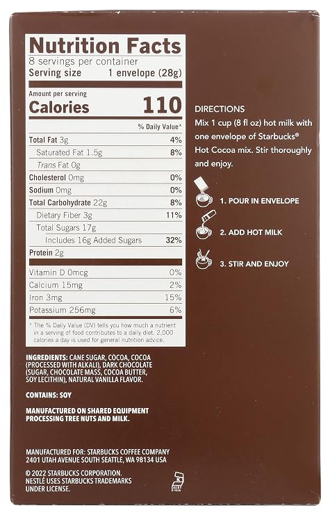 Starbucks Hot Cocoa Mix Packets, Double Chocolate Hot Cocoa Mix, 8-1 Ounce Packets Per Box (Pack of 1 Box)