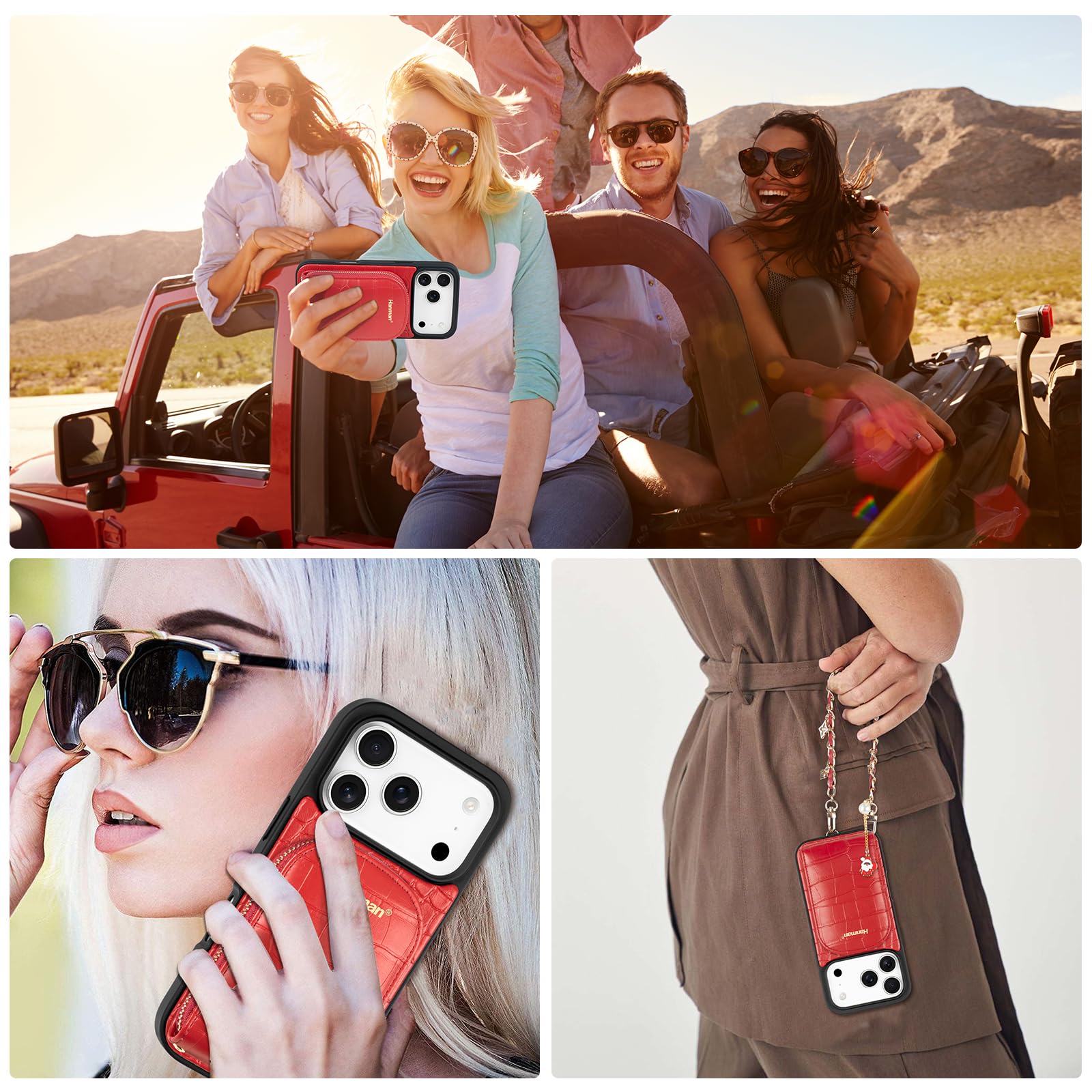 Hanman Funda para iPhone 17 Pro Max, funda de piel estilo cartera a prueba de golpes, 4 ranuras para tarjetas antirrobo RFID integradas y correa de muñeca desmontable, diseño magnético 2 en 1, color