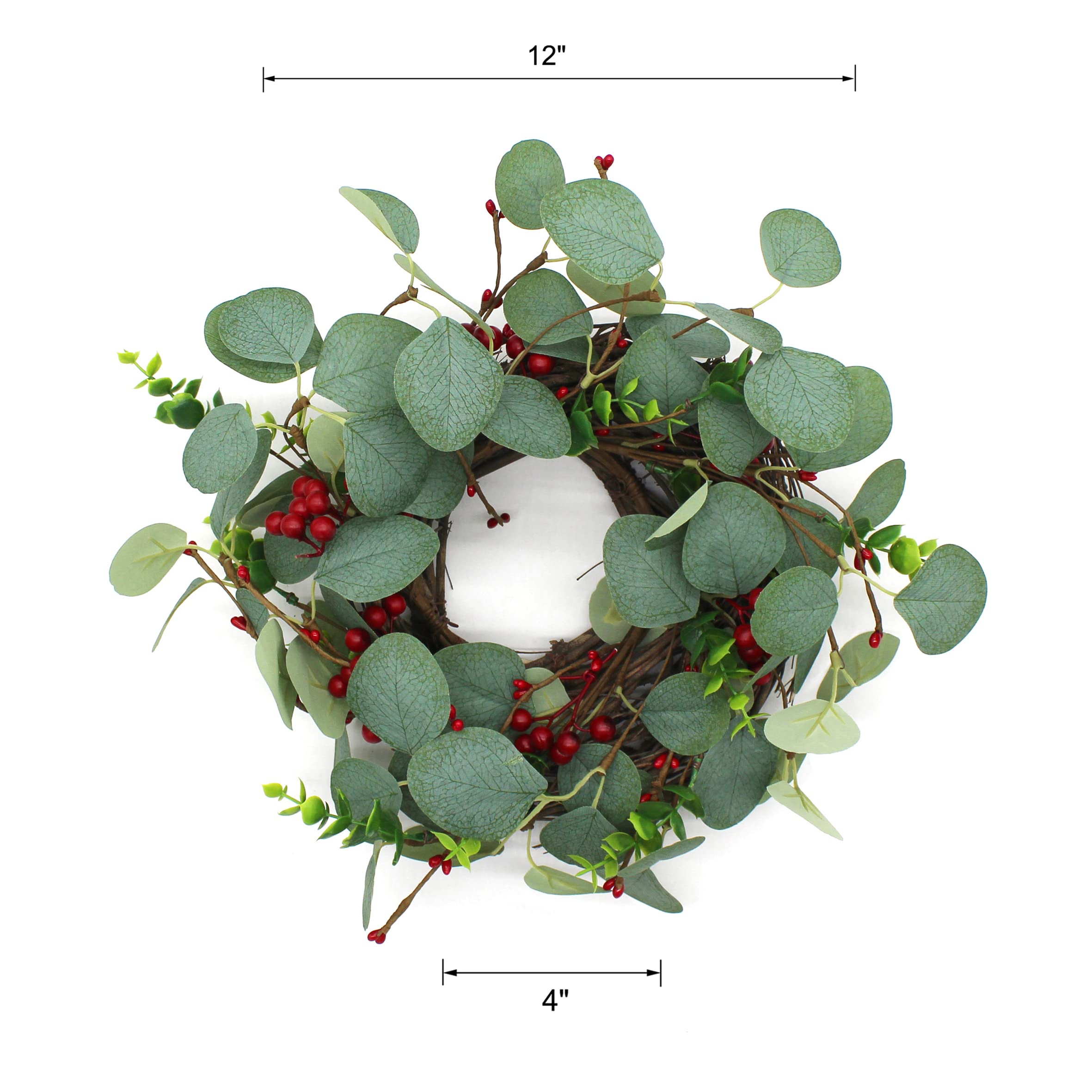 CVHOMEDECO. Couronne de Fleurs d'eucalyptus et de rameaux avec Baies Rouges, pour l'intérieur ou l'extérieur, 30,5 cm