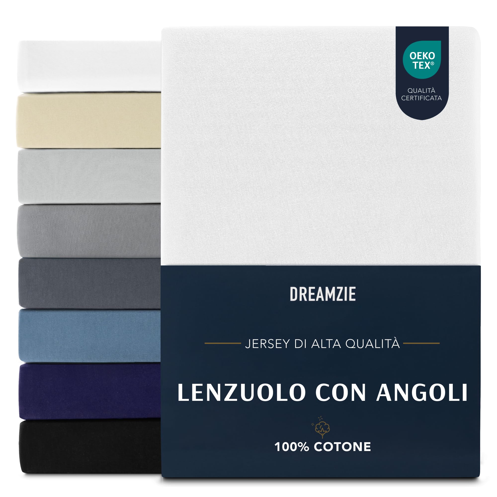 Dreamzie Lenzuola Letto Singolo Cotone 100x200 cm, Altezza Materasso fino a 22 cm - Lenzuolo Con Angoli Singolo - Bianco - Certificato senza Prodotti Chimici (Oeko TEX)