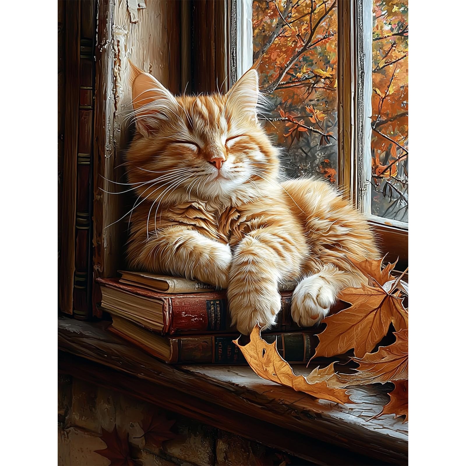 QENSPE Paint by Numbers for Adults - 12x16 Inch Sleeping Cat Paint by Numbers Canvas Kits for Students Beginner Without Frame, Book Acrylic Oil Painting DIY Craft for Gift Home Wall Decor