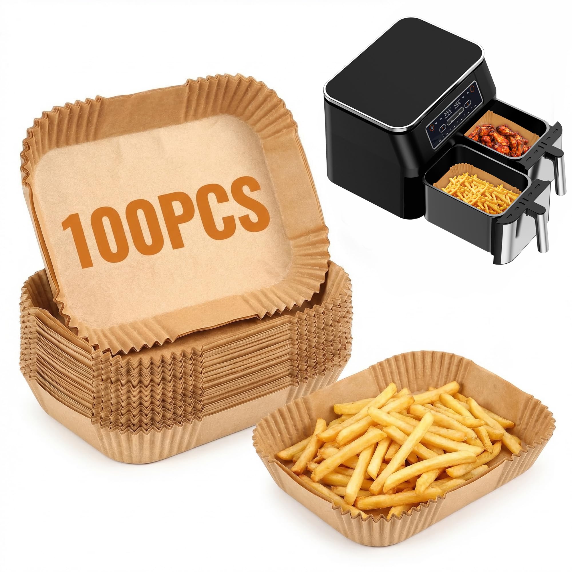 Seaflar 8.6 Inch Rectangle Air Fryer Liners, 100 PCS Disposable BPA-Free Parchment Paper, Fit Ninja AF300UK AF400UK, Tower, Instant — image 1