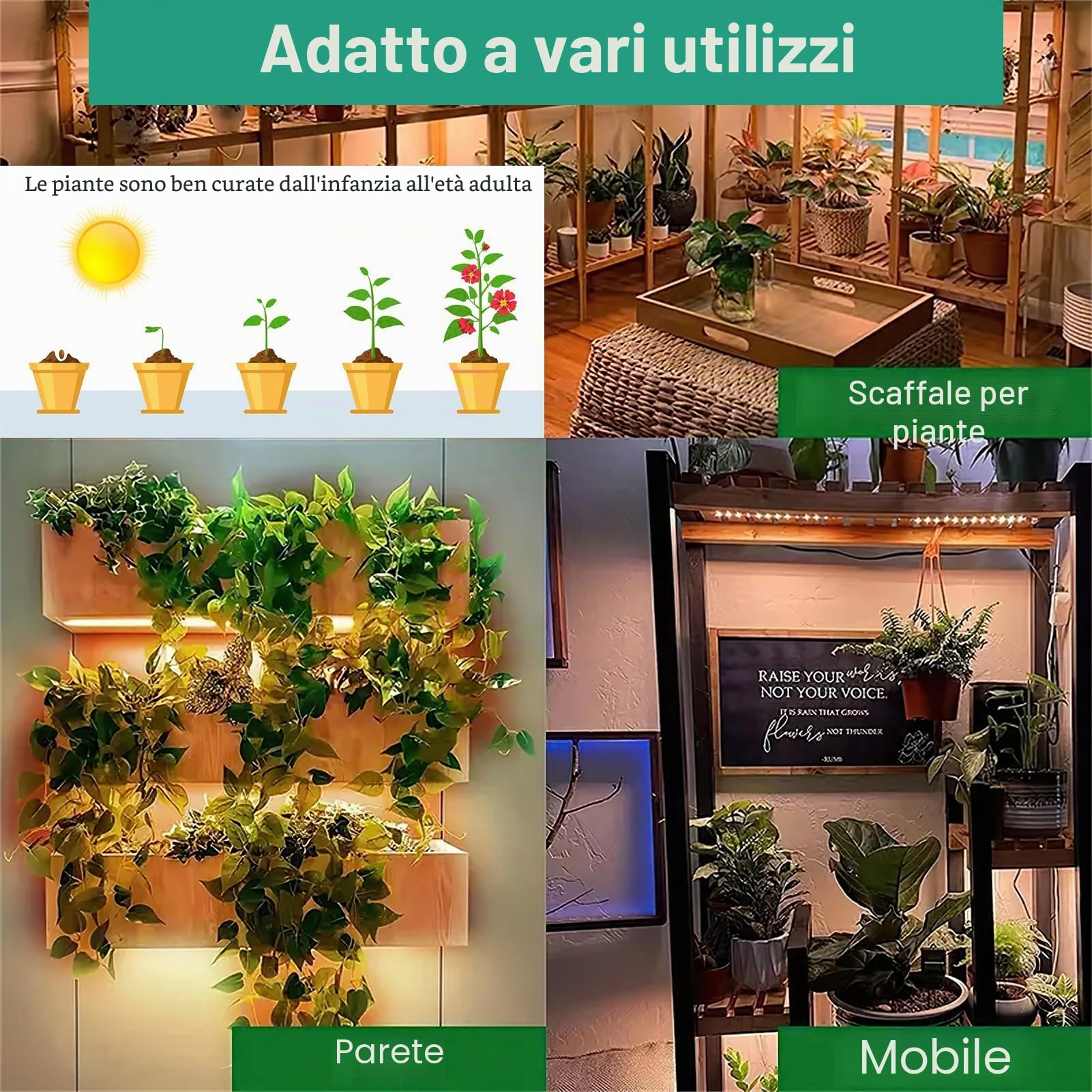 4 pezzi Lampada per Piante, 540 LEDs Full Spectrum lampade LED Coltivazione, Lampada di Crescita con Timer Auto, 10 einstellbare Helligkeitsstufen, 3 Lichtmodi