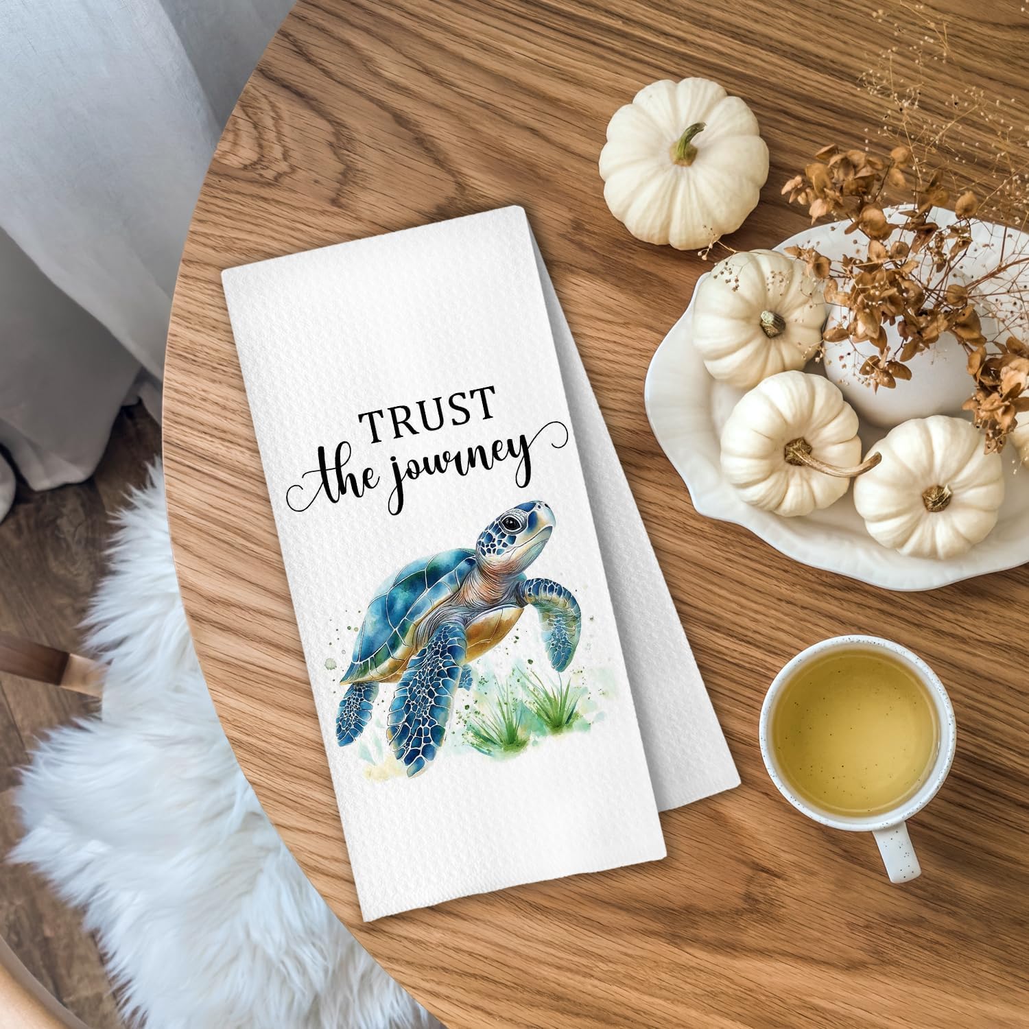 Inspirational Sea Turtle Coastal Beach Kitchen Towels, Ocean Bathroom Decor, Nautical Sea Animal Decorative Dish Tea Hand Towels for Kitchen Bathroom, 16x24 Inch haigui - Image 2