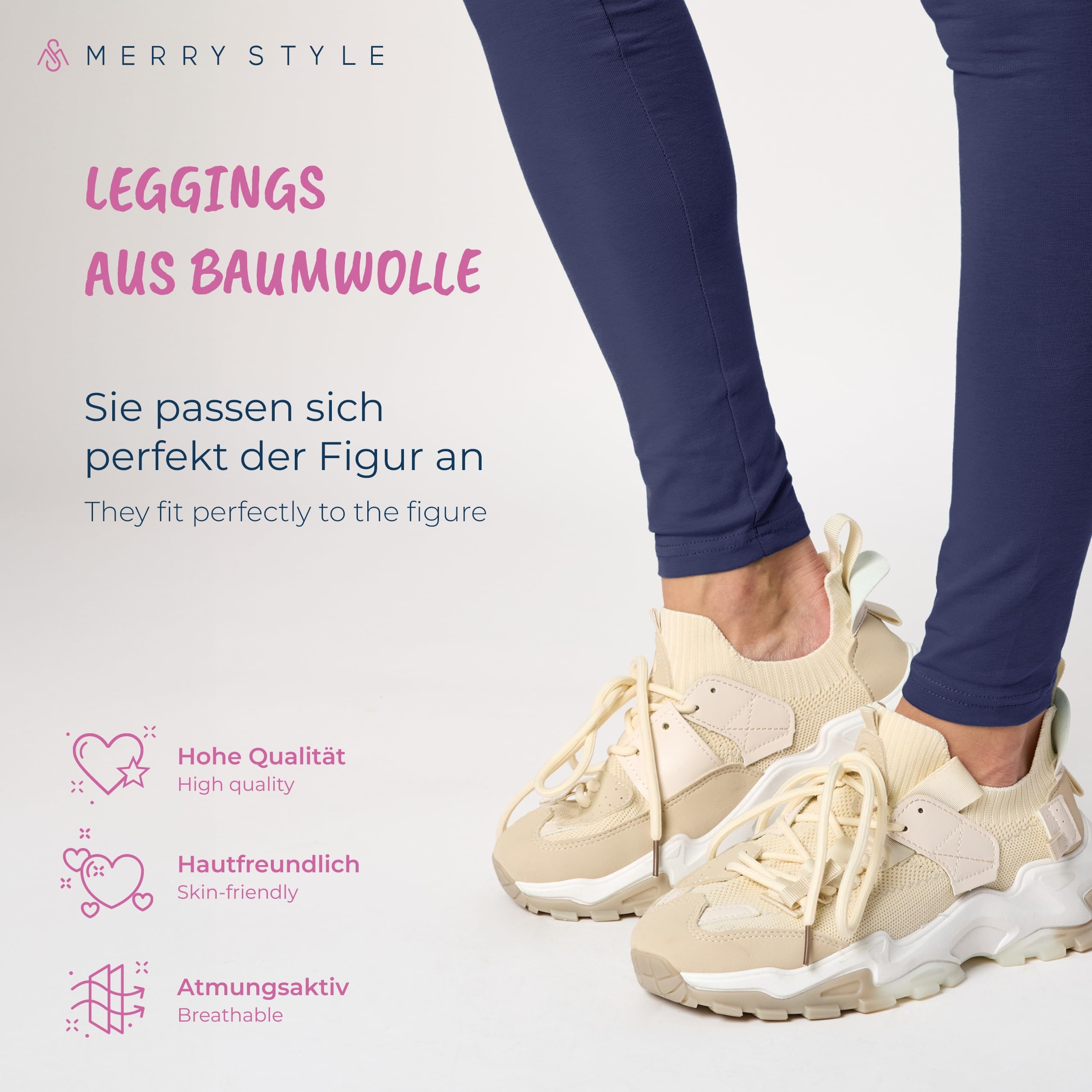Merry Style Lunghi Leggings Fuseaux Sportivi da Donna Pratico Modello a Vita Alta in Cotone Naturale MS10-198