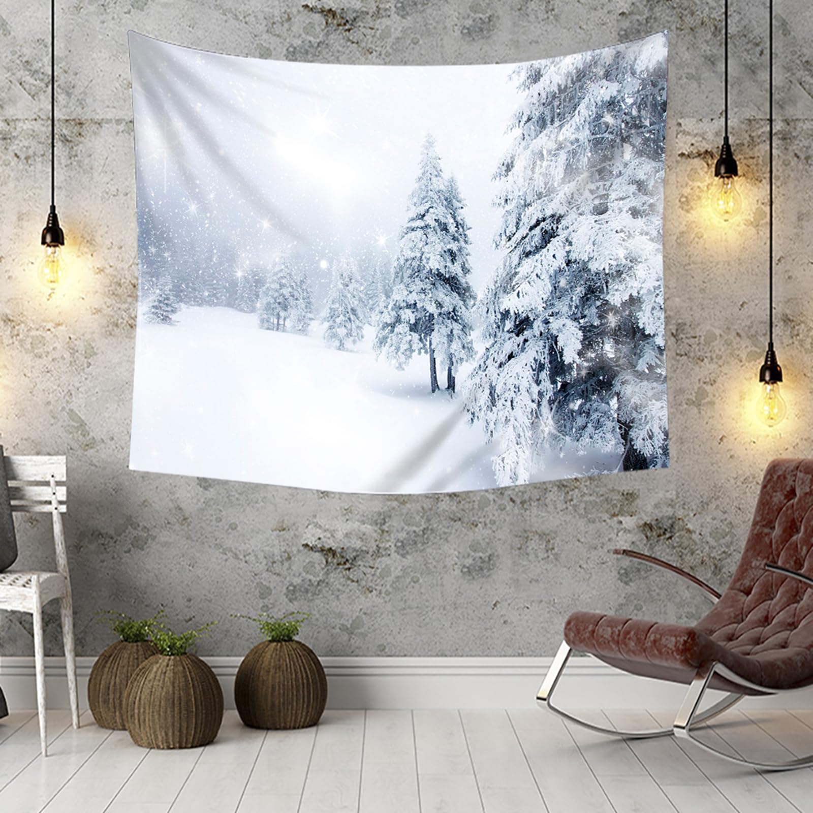 RDSGYZ Dywan ścienny duży 350 x 256 cm, ozdoba na ścianę, motyw śniegu i drzew, zasłona ścienna, dekoracja ścienna do pokoju dziecięcego, sypialni, salonu