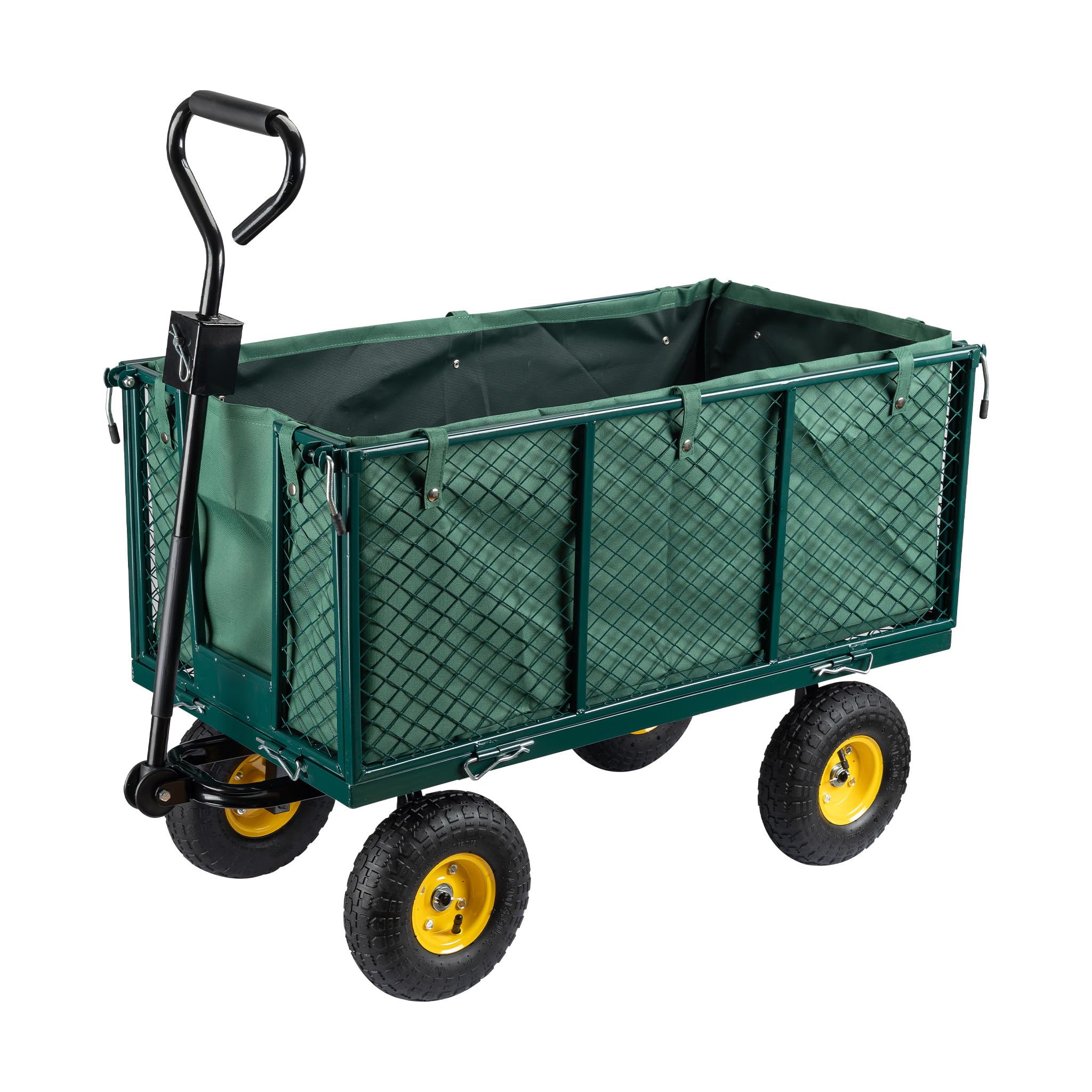 Wiltec Chariot Transport XXL Pliable – 1140 x 520 x 1050 mm – capacité 550 kg – avec Bâche Amovible, Pneus Robustes et Grille de Rangement – Diable Jardin Jardinage Outils Outillage