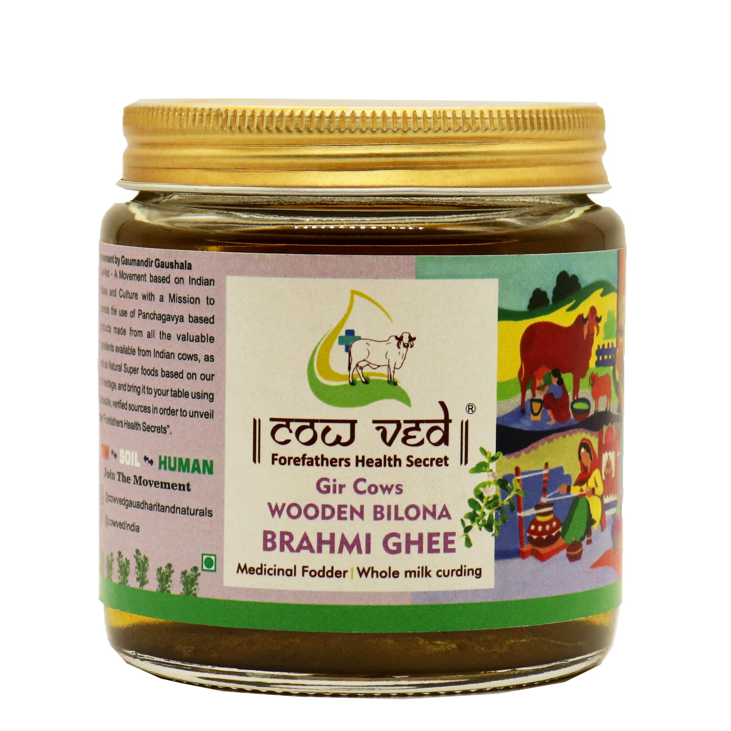 GauGranth Brahmi Gritah A2 Gir Cow Ghee – 100ml (Pack of 1) | Traditional Wooden Bilona Desi Ghee | Infused with Brahmi for Brain Health, Memory, Focus & Stress Relief | Grassfed, 100% Pure & Natural | Glass Jar Packaging