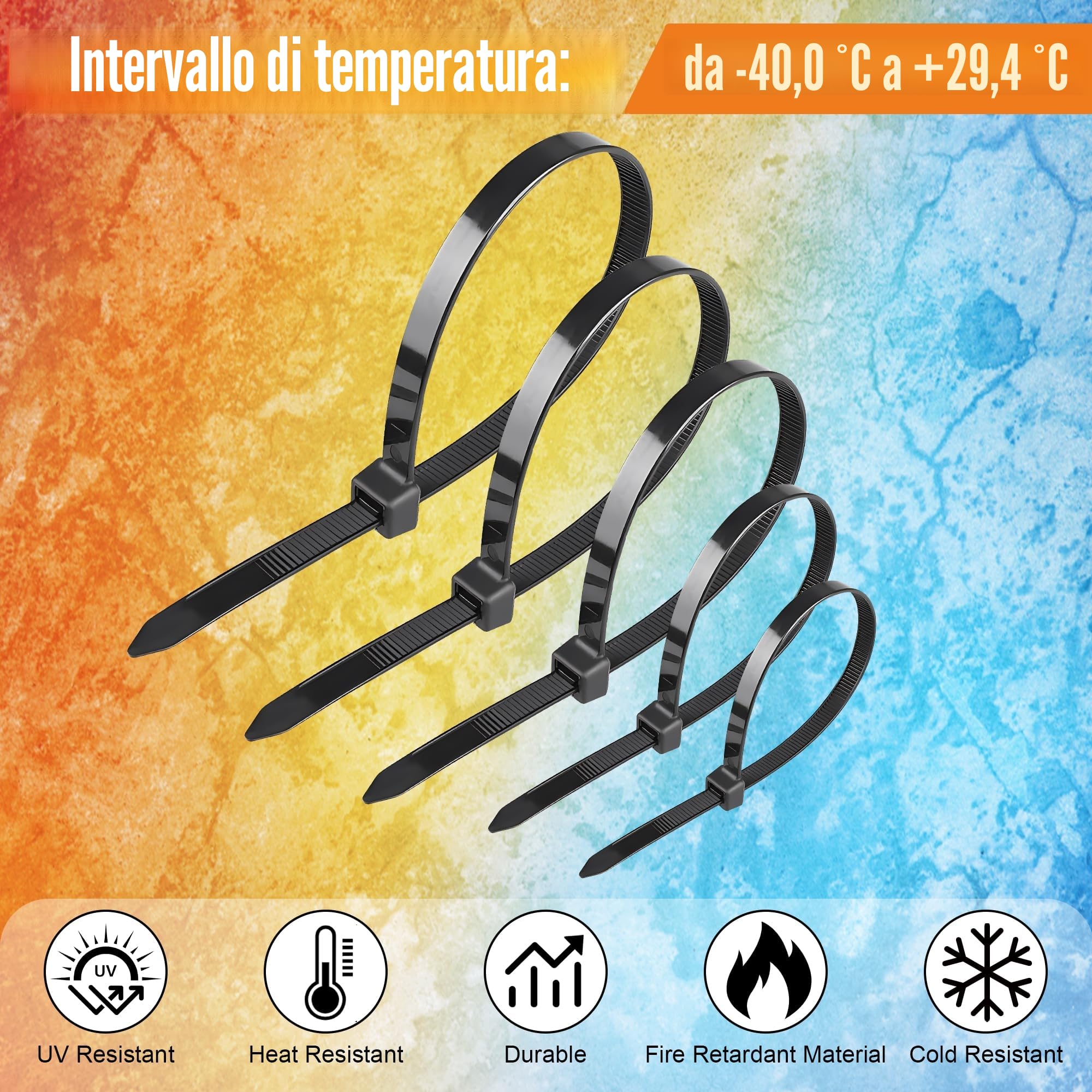 Fascette Elettricista Nere 1000 pezzi 100-300mm Plastica Resistente Alla Temperatura 18 kg