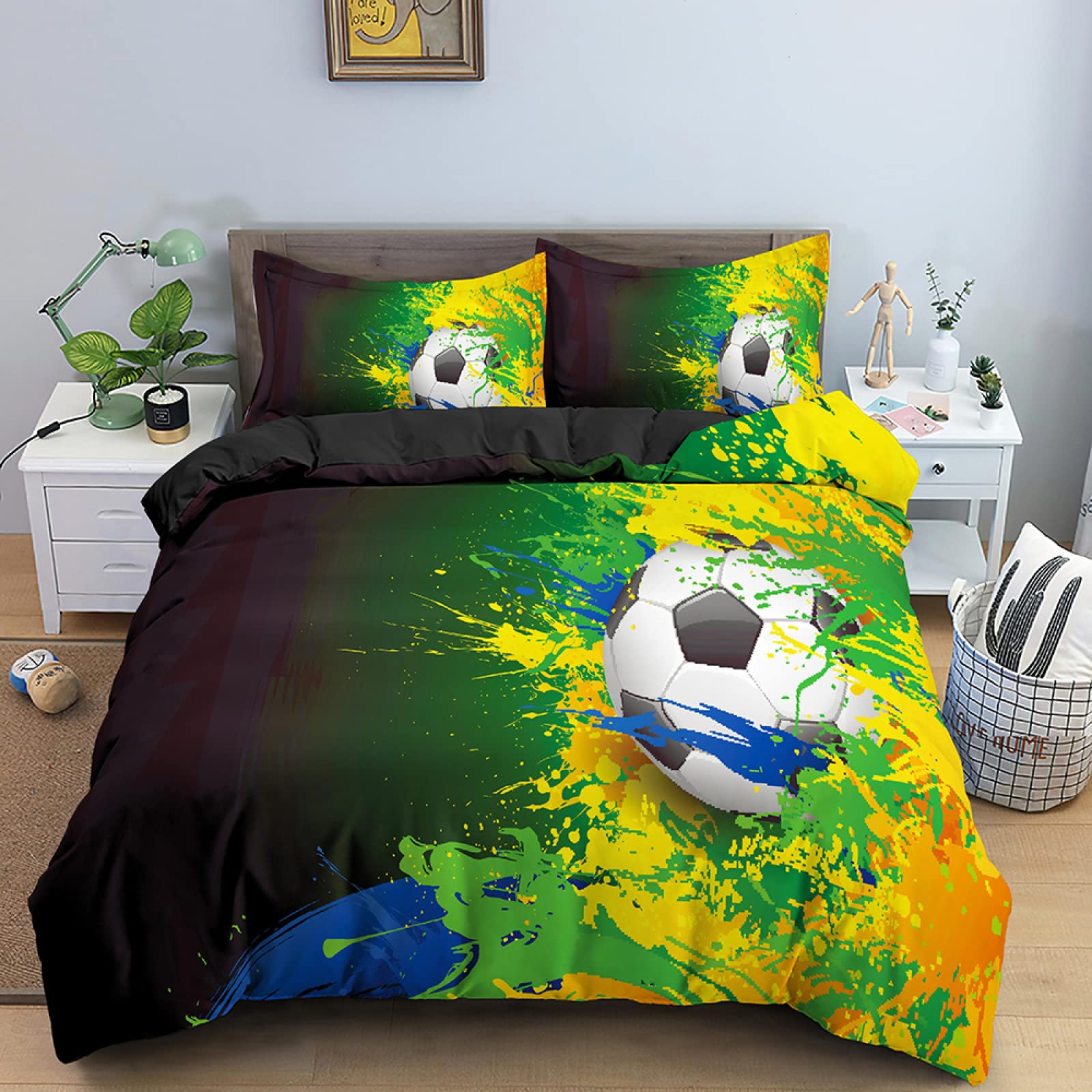 Housse couette 160x200 microfibre 110g/㎡ respirante et douce pour lit de garçon