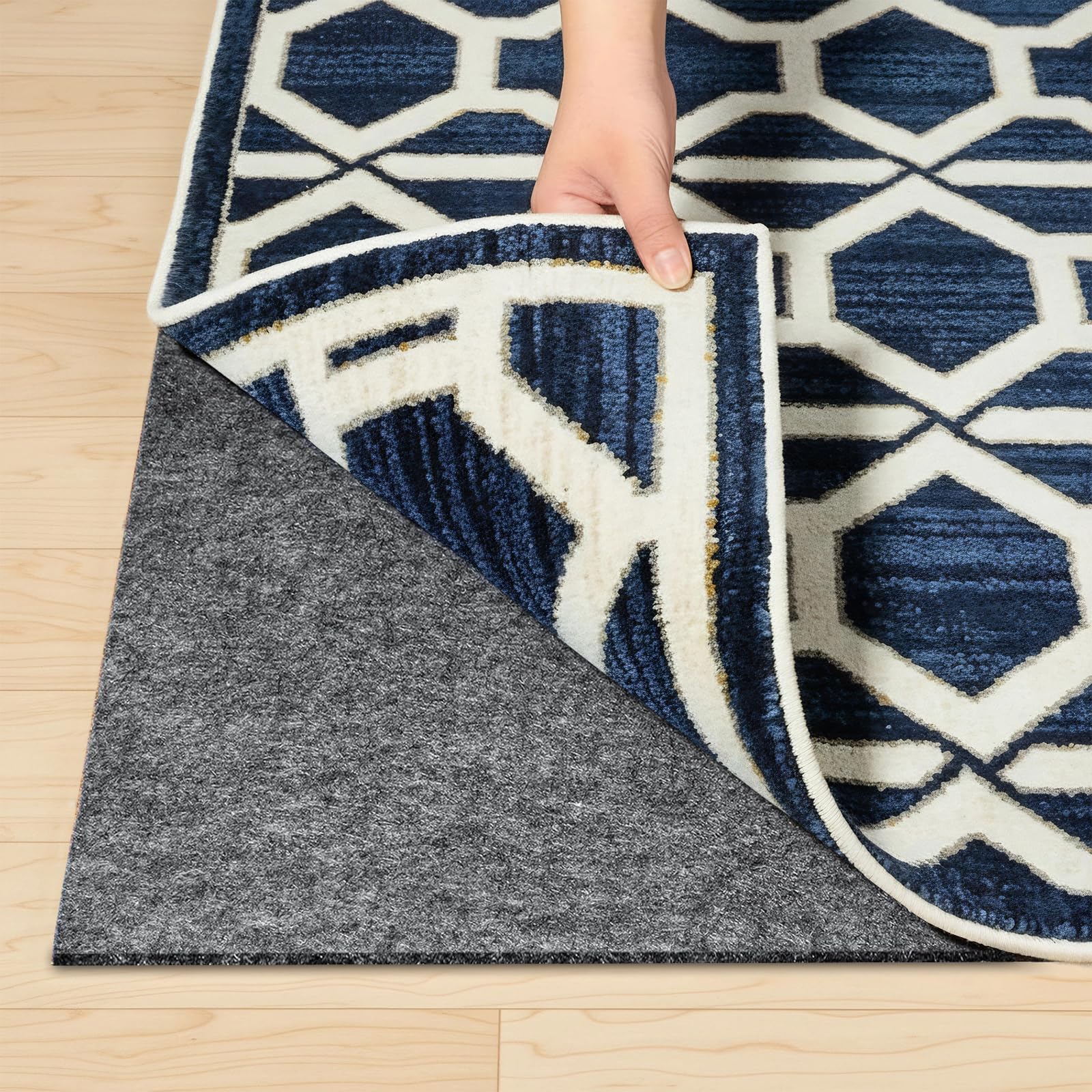 Felt Rug Pad with Non-Slip, 70x140cm Rubber Backing Rug Underlay, Under Area Carpet Protective Cushioned Pads, Rug to Carpet Gripper for Hardwood Floors, Keep Rugs in Place, Soft and Safe