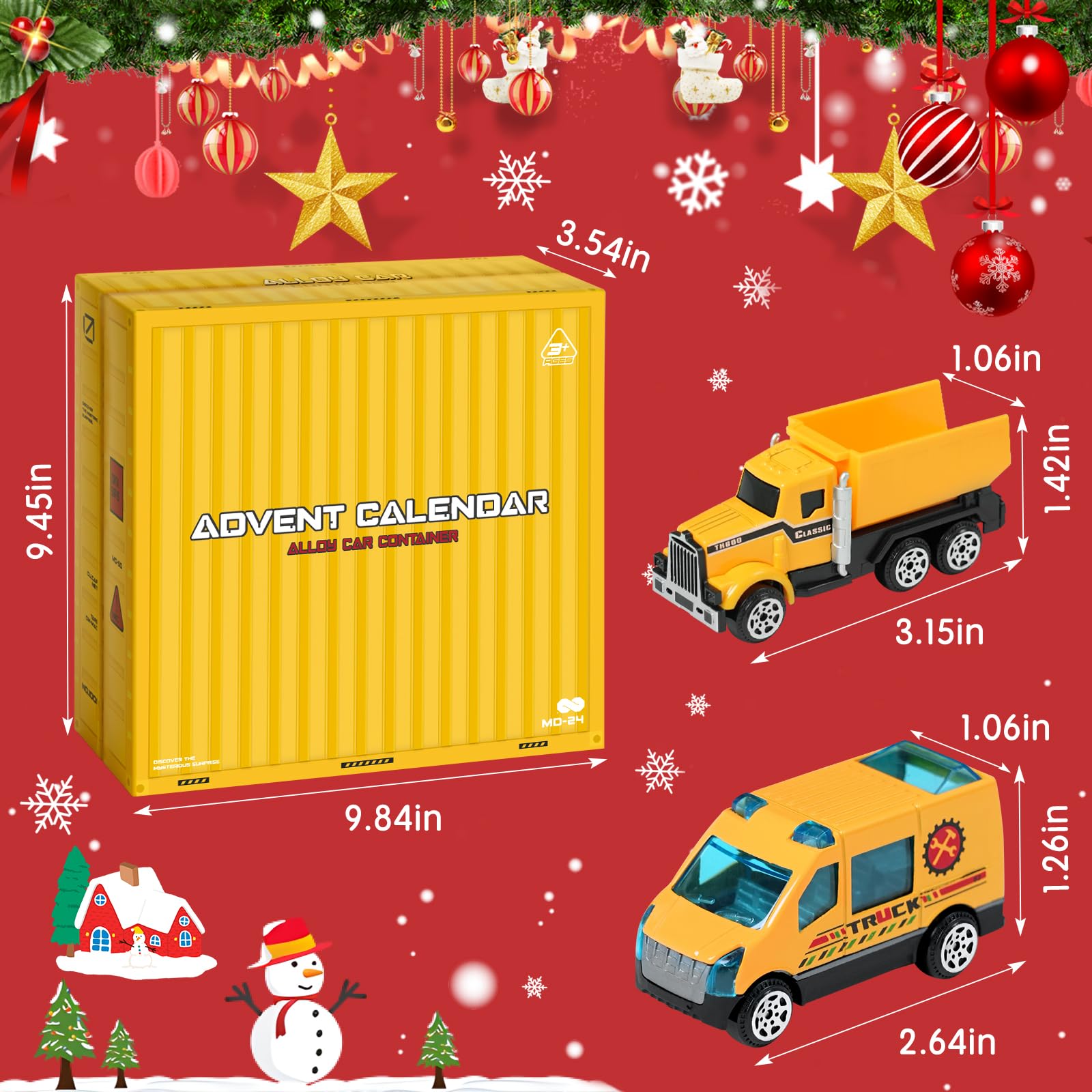 Advent Calendar 2025 Car Engineering Vehicles for Kids Toys Engineering Vehicles Alloy Different Car Set Stocking Stuffer with Plus a Play Mat for Boys and Girls Gifts - Image 4