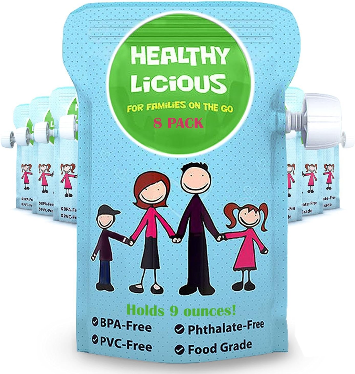 Refillable Pouches for Baby Food Reusable Kids Snacks Puree Apple Sauce Squeeze (8 Count)