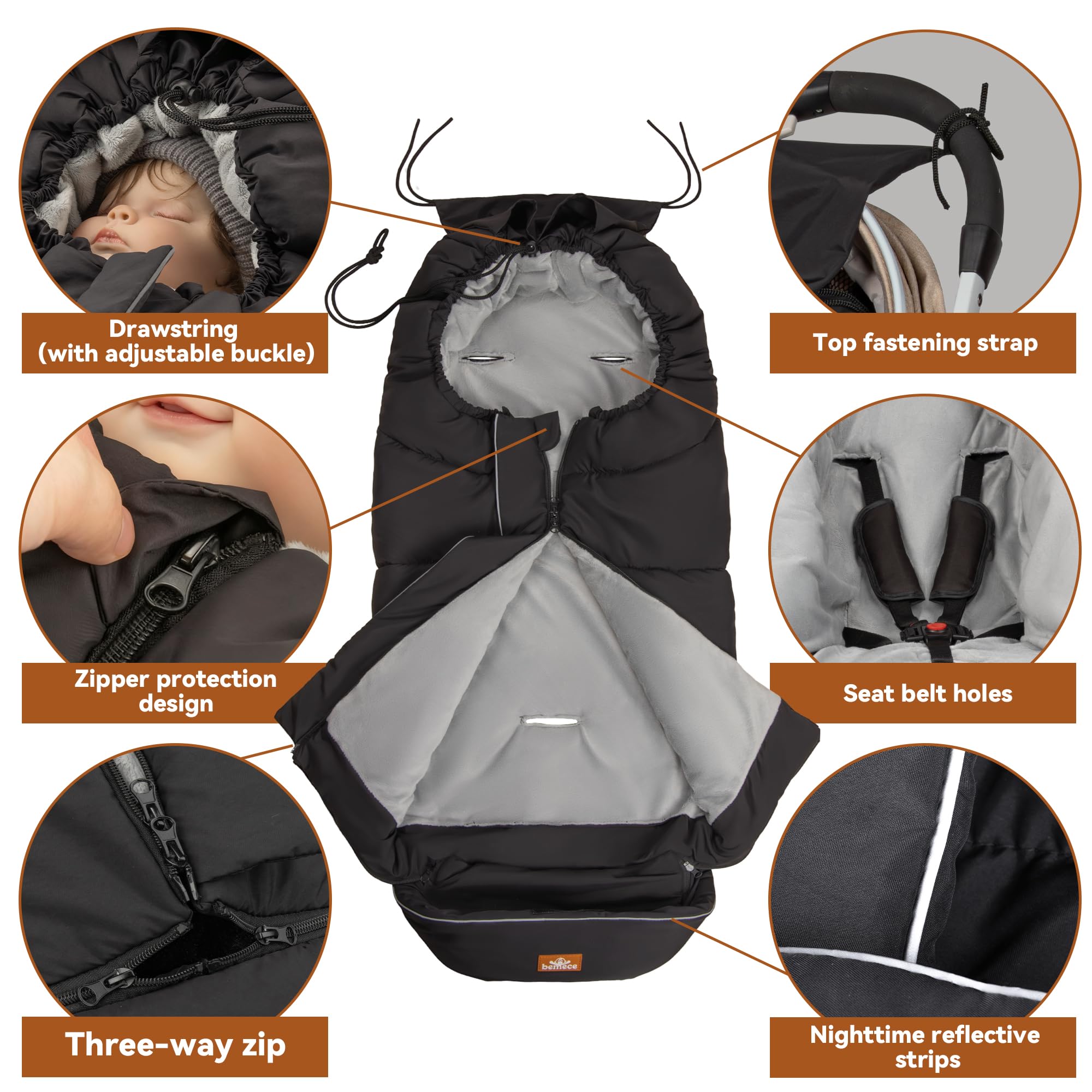 bemece Fußsack Kinderwagen Winter, Universal Fußsack Buggy mit Warmem & Bequemen Kristallvelours, Fusssack Kinderwagen Baby Winter für Buggys Kinderwagen - Schwarz
