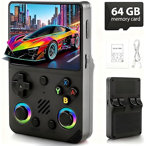 RG36PRO Retro Video Game Console - Support 30000+Classic Games, 64G TF Card, Open Source System, 3.5-Inch Screen, 3000mAh Battery, Portable Console for Travel, Gift for Adult or Partner-Black