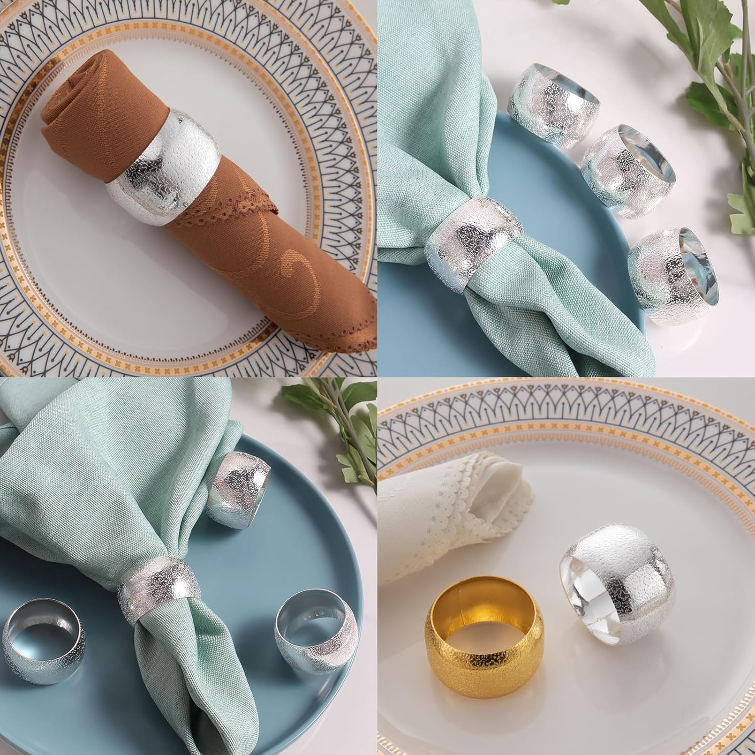 Set of 100 Napkin Rings Metal Silver Circular Napkin Ring, Napkin Rings Bulk Dinner Banquet Serviette Decor, Dining Table Setting for Thanksgiving Christmas Halloween Holiday Wedding Party