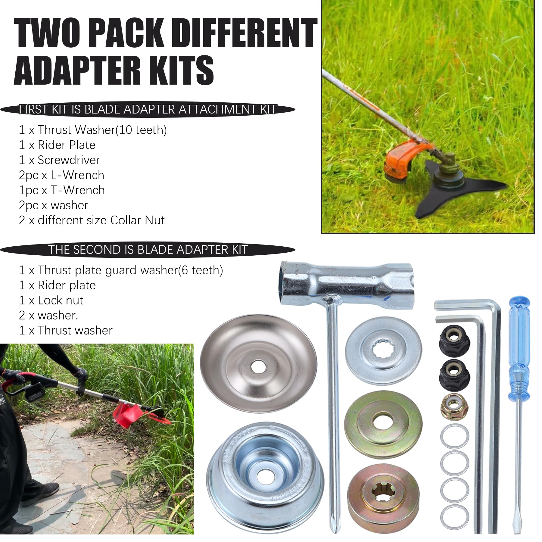 Cortador de dientes de motosierra de 9 pulgadas x 20T, cuchillas con punta de carburo de 9 x 36 dientes, cuchillas de corte de cepillo de acero al carbono de 10 x 3 dientes con kit adaptador universal