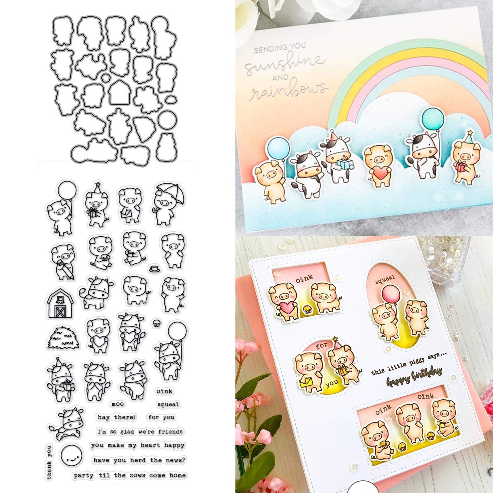 Stamp and Cutting Dies Set for DIY Craft Scrapbooking Card Making Friends Greetings Farmyard Pig Cow