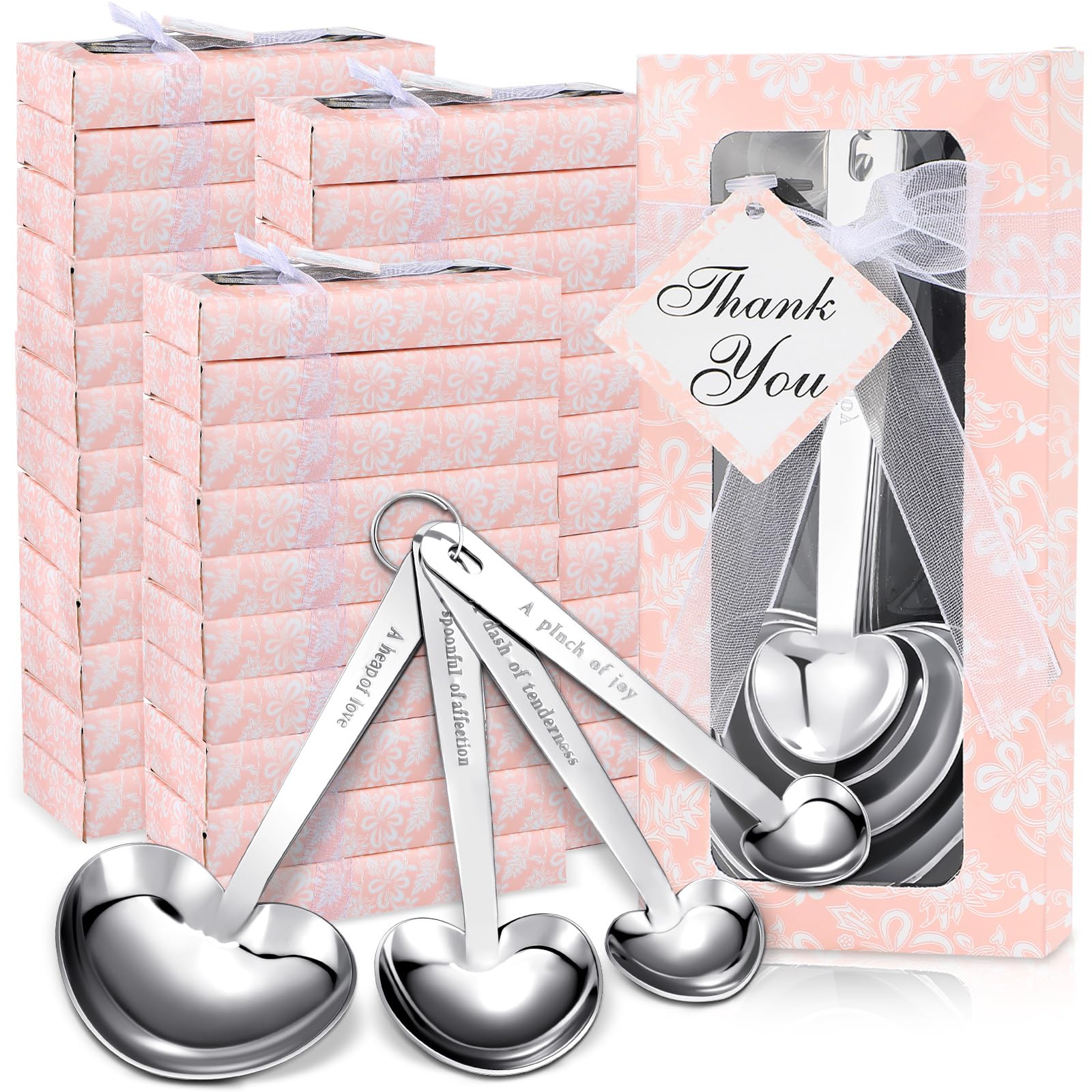 Photo 1 of Yinder 50 Sets Heart Measuring Spoons Wedding Favors for Guests with Gift Box and Thank You Card, Bridal Shower Favors Bulk, Kitchen Measuring Spoon Gift Set for Party Souvenirs(Pink)
