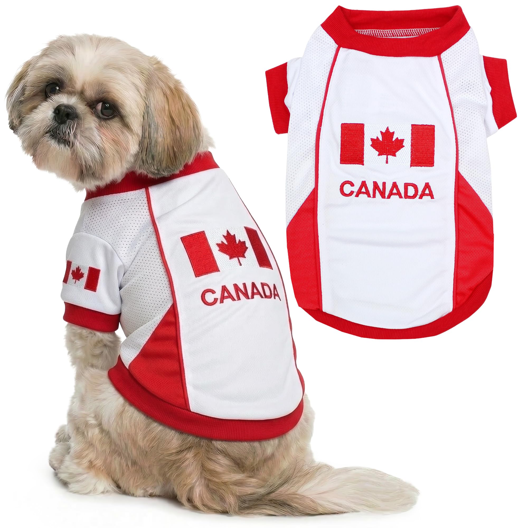 Parisian Pet Team Canada Dog Jersey - Breathable Mesh Puppy Football Jersey - Lightweight Stretch Sporty Dog Clothes - Summer Shirts for Medium Dogs - Soccer Jersey for Dogs - Sportswear Pet Clothes