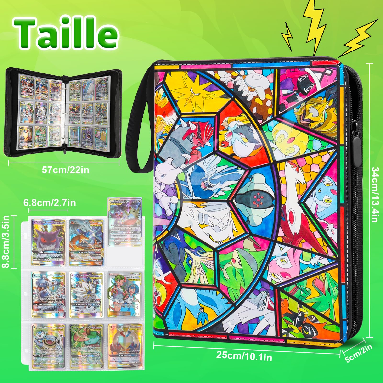 Classeur Carte,Capacité de 50 pages de 900 Cartes, Porte Cartes,Organisateur de cartes,Porte Cartes en cuir Imperméable Fermeture éclair, un cadeau les garçons et les filles - CM900