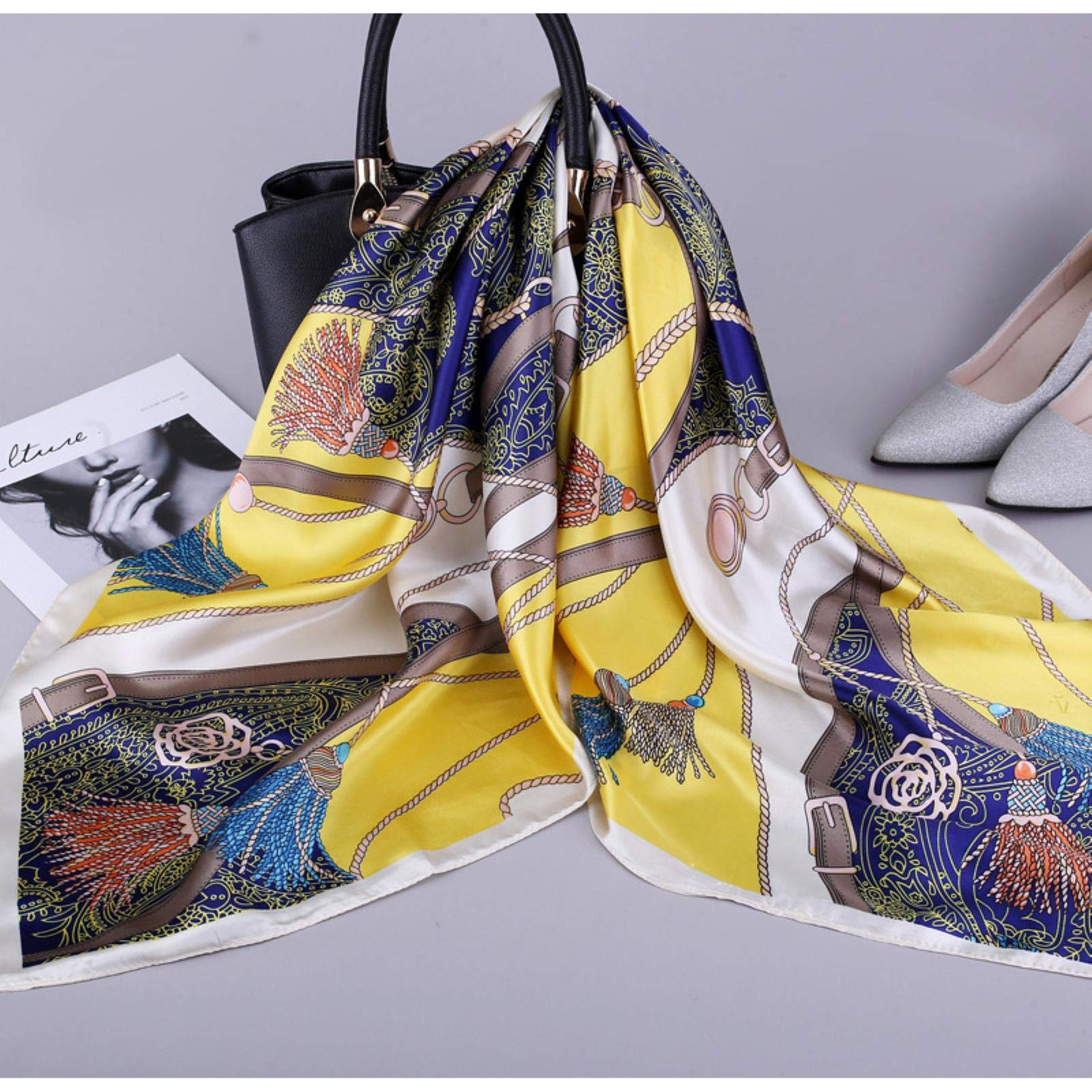 ACiyD Bufanda Moda Pañuelo Seda Satén Cuello Bufanda para Mujer Estampado Hijab Bufandas Mujer 90 * 90Cm Chales Cuadrados Y Bufandas para Dama (9 A)