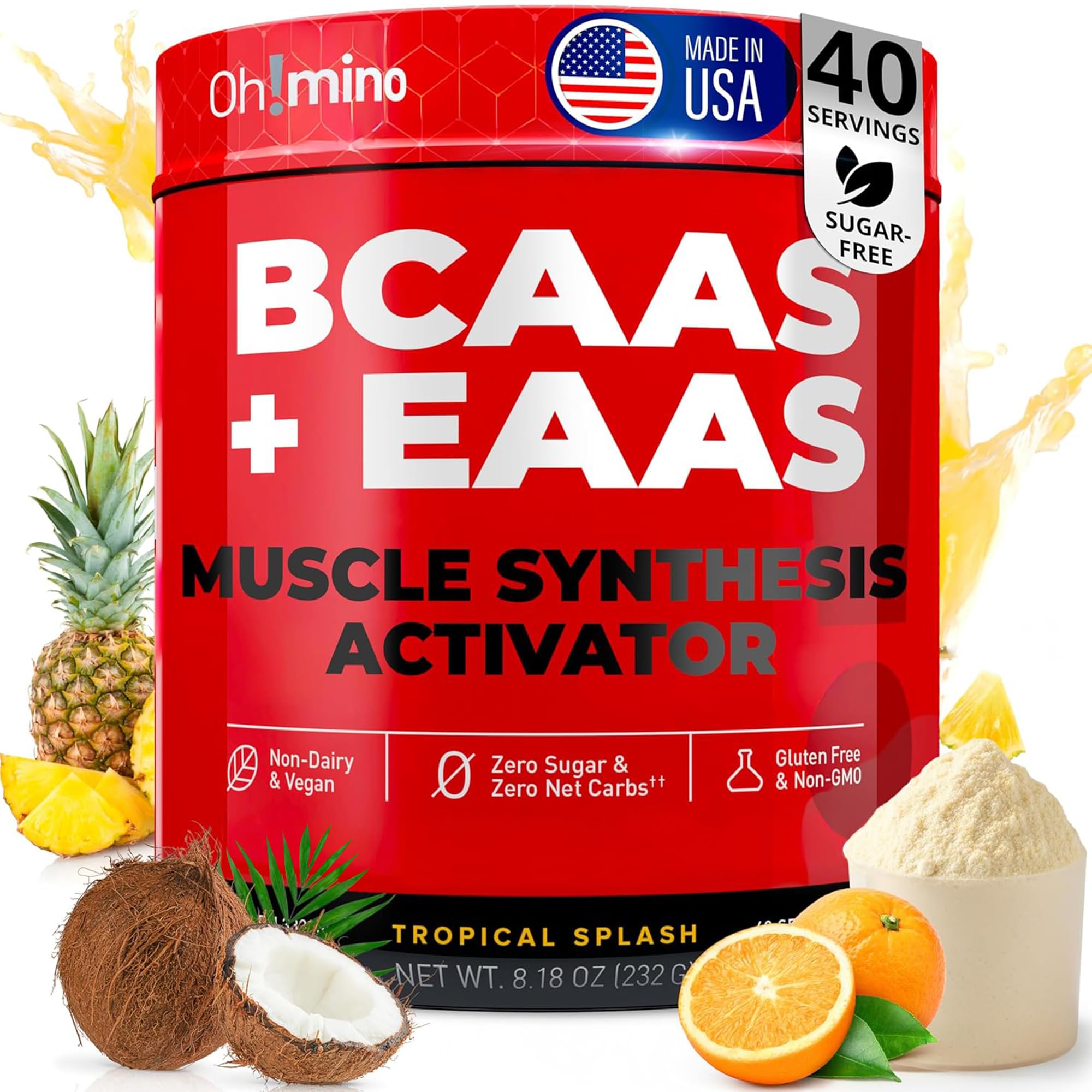 Essential Amino Acids Supplement Drink Powder, Tropical Splash, Cafeeinated Powder, All 9 EAAs, BCAAs and The Perfect Amino for Workouts, Amino Energy, and to Build Muscle, and Recover Faster