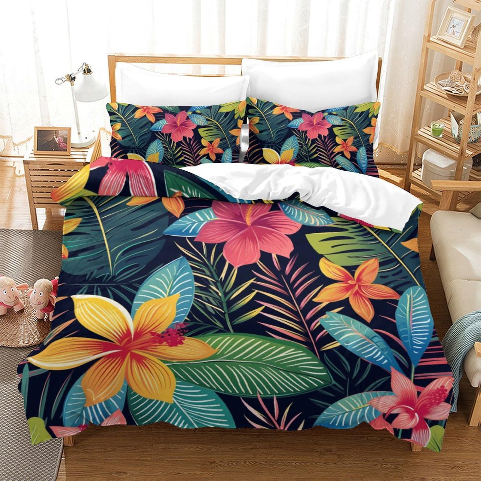 Parure de lit douillette motif floral pour chambre d'adulte et ado