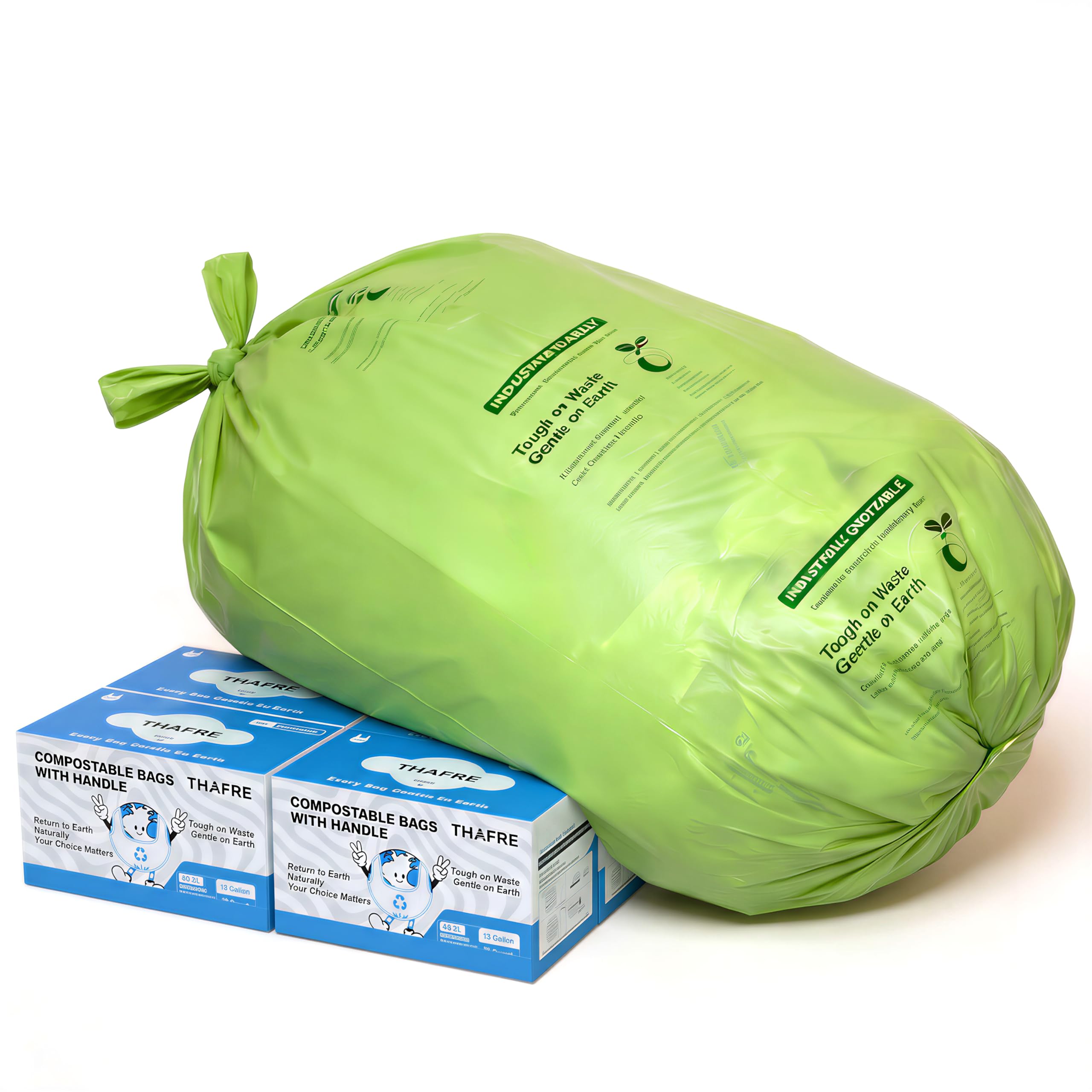 Sacchetti per rifiuti alimentari compostabili da 50 l, con manici a legame, sacchetti biodegradabili per la spazzatura da cucina, confezione da 4 scatole (totale 128 pezzi)