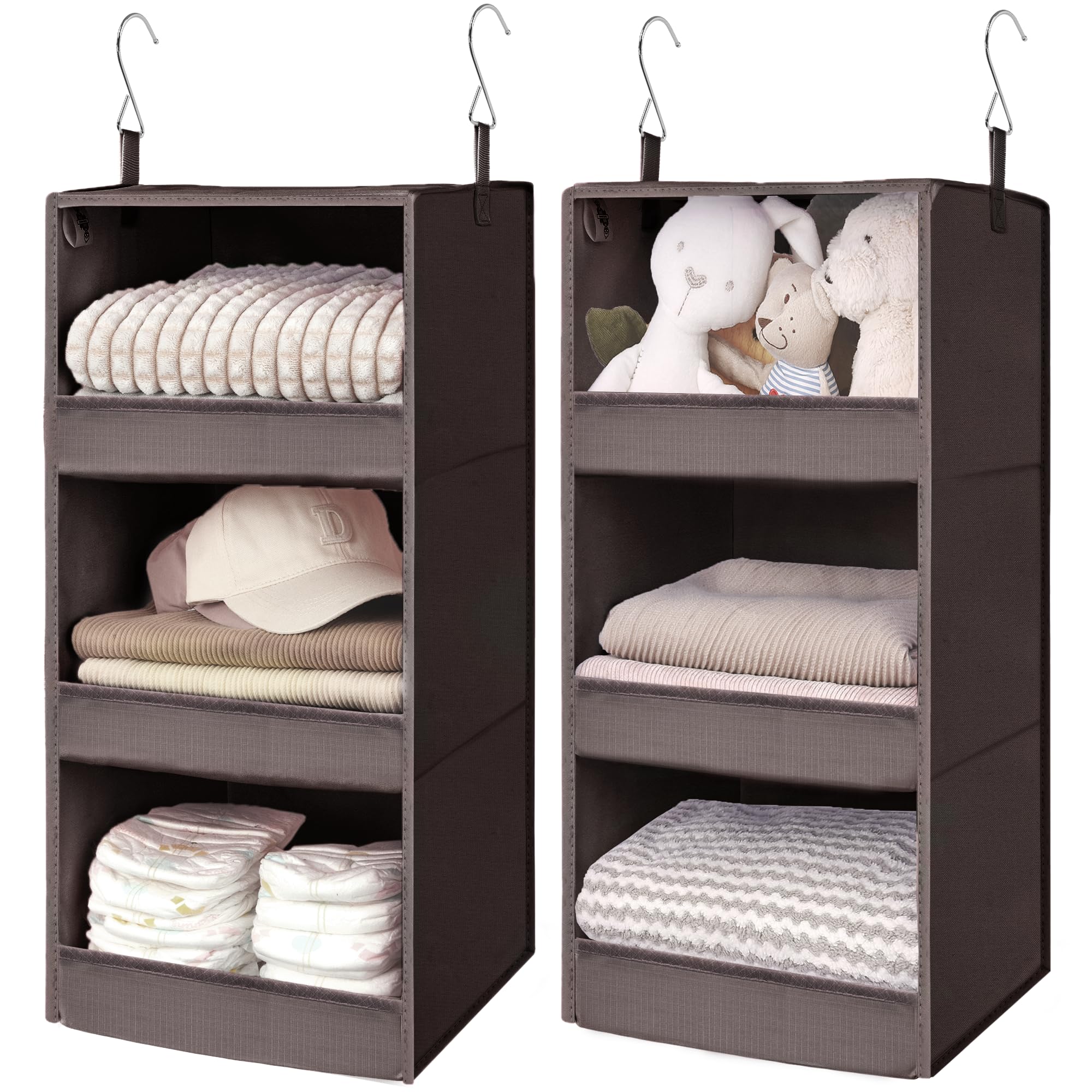 GRANNY SAYS 3 Shelf Hanging Closet Organizers and Storage, Collapsible Closet Storage Organizer with 2 Metal Hooks, Leak-Proof Hanging Shelves for