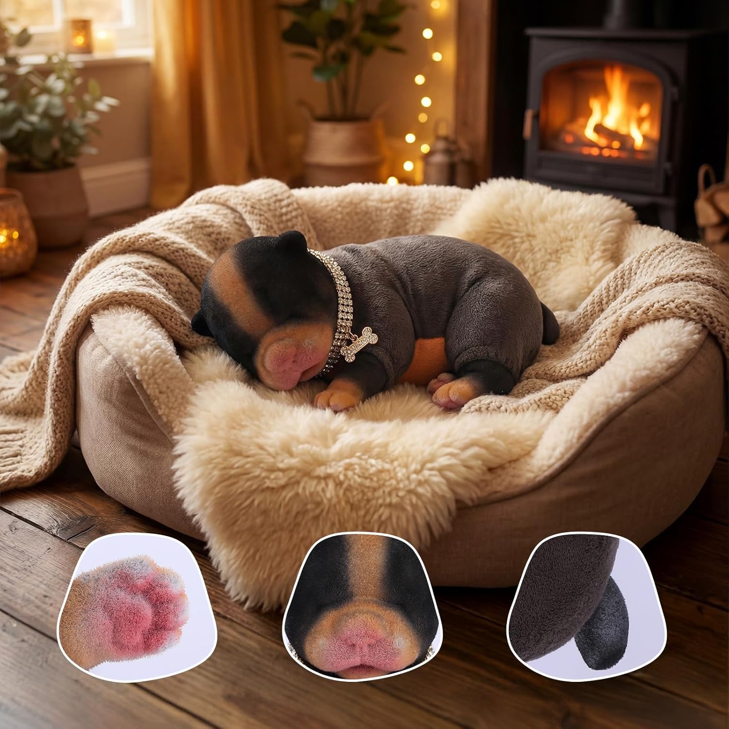 BABESIDE 8 Inch Dog Stuffed Animal, Realistic Sleeping Plush Toy, Soft Cuddly Pet Plush with Collar, Cute Small Puppy Toy for Kids, Girls, Puppy Lovers & Gift Giving for Kids Age 3+ - Image 5