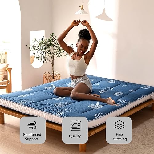 Miniatura 6 de MAXYOYO Colchón Futón de Tamaño Completo con Patrón de Cactus Gris, Cubrecolchón Acolchado para Cama, Almohadilla de Dormir Plegable Extra Gruesa,
