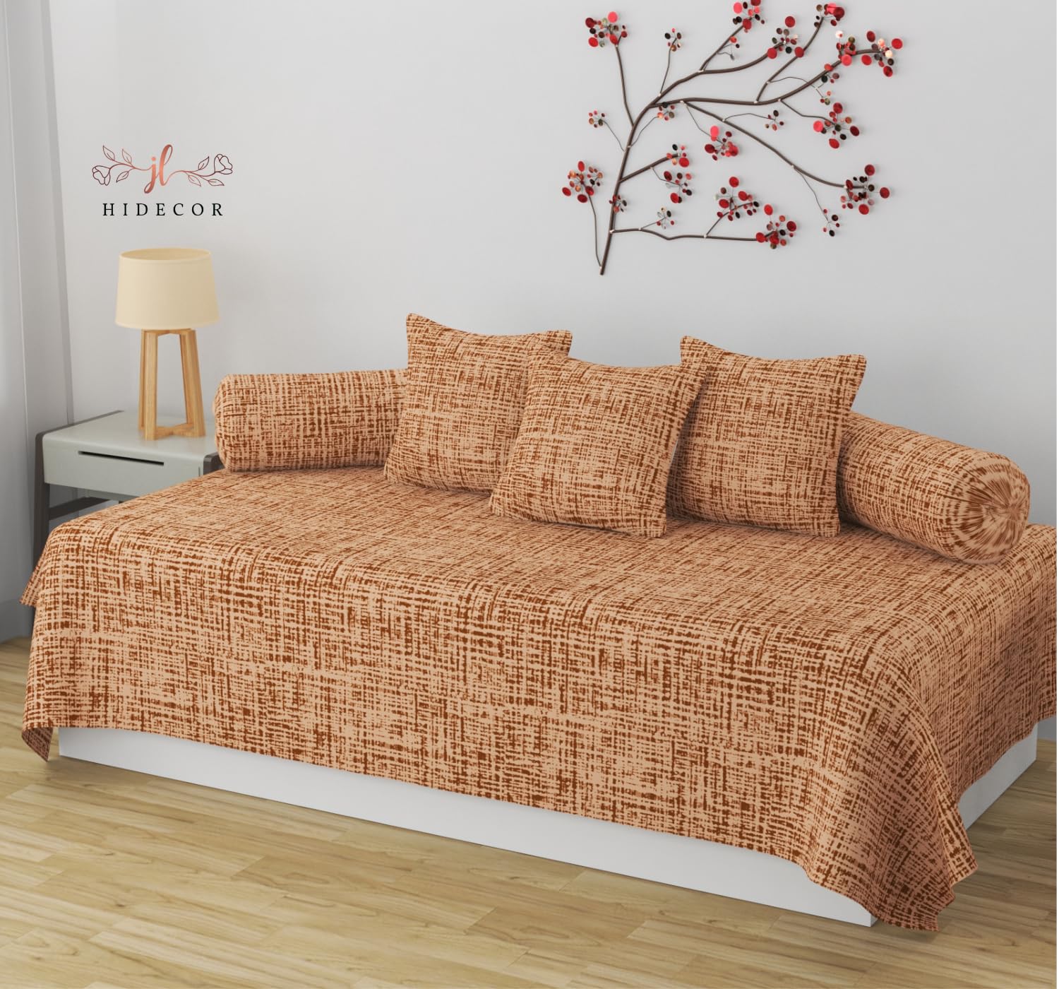 Hidecor Super Soft Cotton Checked diwan Set for Living Room, Diwan Covers Cotton, diwan Set 6 Pieces One Single Bedsheet with 3 Cushion Cover,2 Bolster (Beige)-image-40