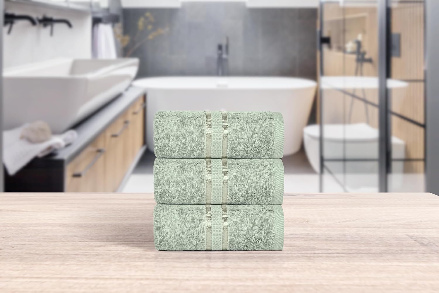 Premium 3-Piece Soft Green Bath Towel Set, 27" x 54" - Ultra Soft & Absorbent 100% Cotton - Perfect for Body, Face, Hands - Spa-Like Bathroom Experience