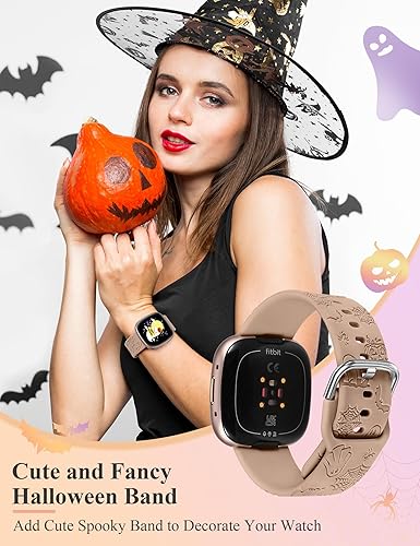Miniatura 4 de W-RARA Correa de reloj grabada de Halloween compatible con Fitbit Versa 4Versa 3Sense 2Sense para mujeres y hombres, de silicona suave, linda