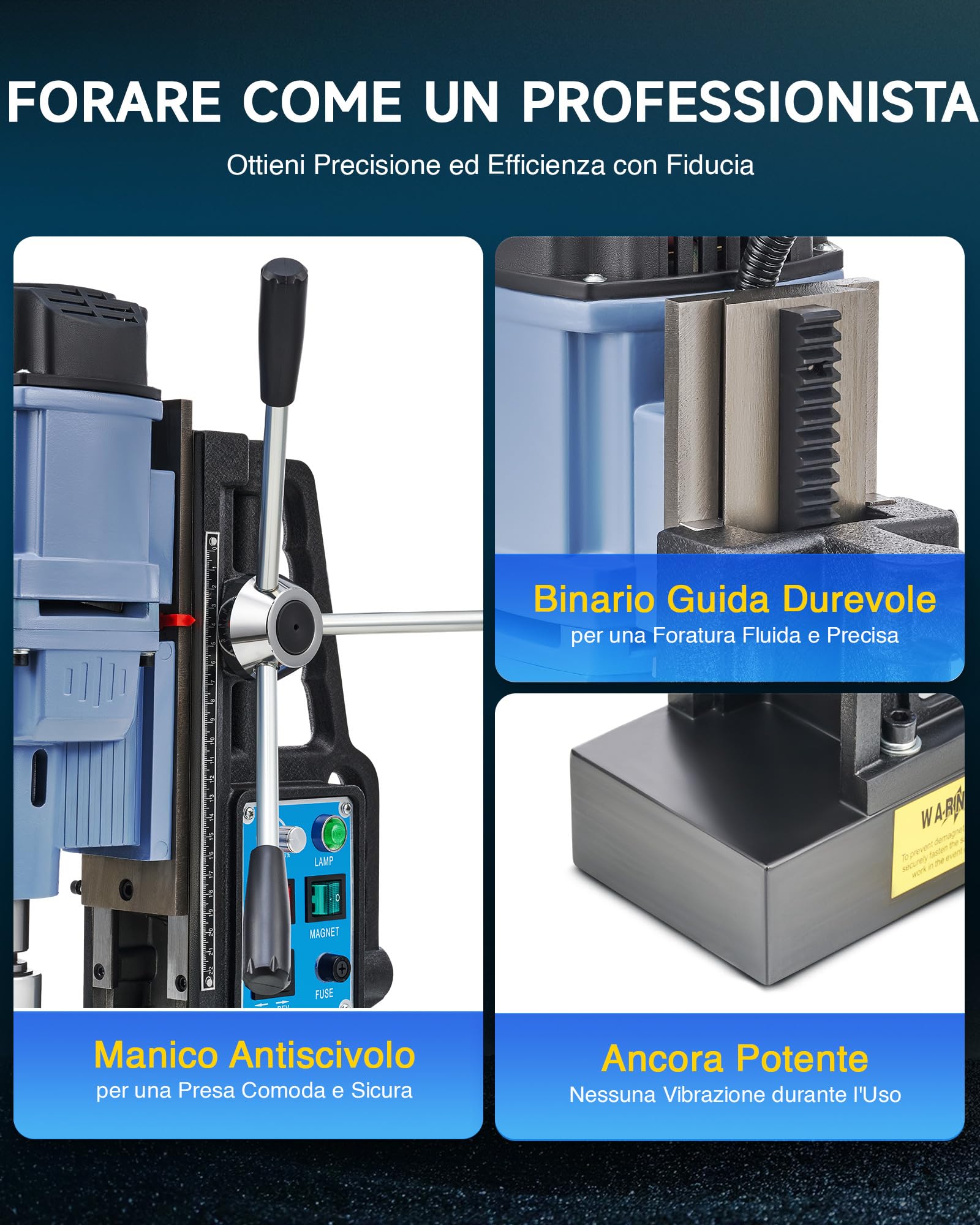 ZELCAN 1950W Trapano Magnetico con 11 Punte 13900N 650 rpm Trapano a Colonna Magnetico a Diametro di 50mm con Controllo Reversibile e Continuo per Superfici Metalliche