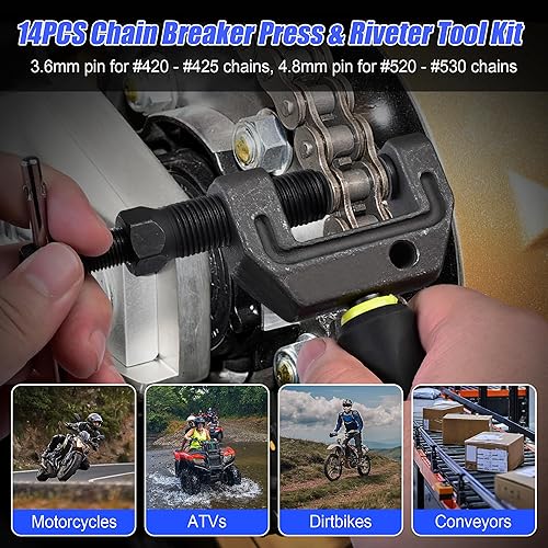 Miniatura 4 de Kit de herramientas para romper cadenas de motocicleta, cortador de cadena de 14 piezas, herramienta de extracción de eslabones y prensa de remaches