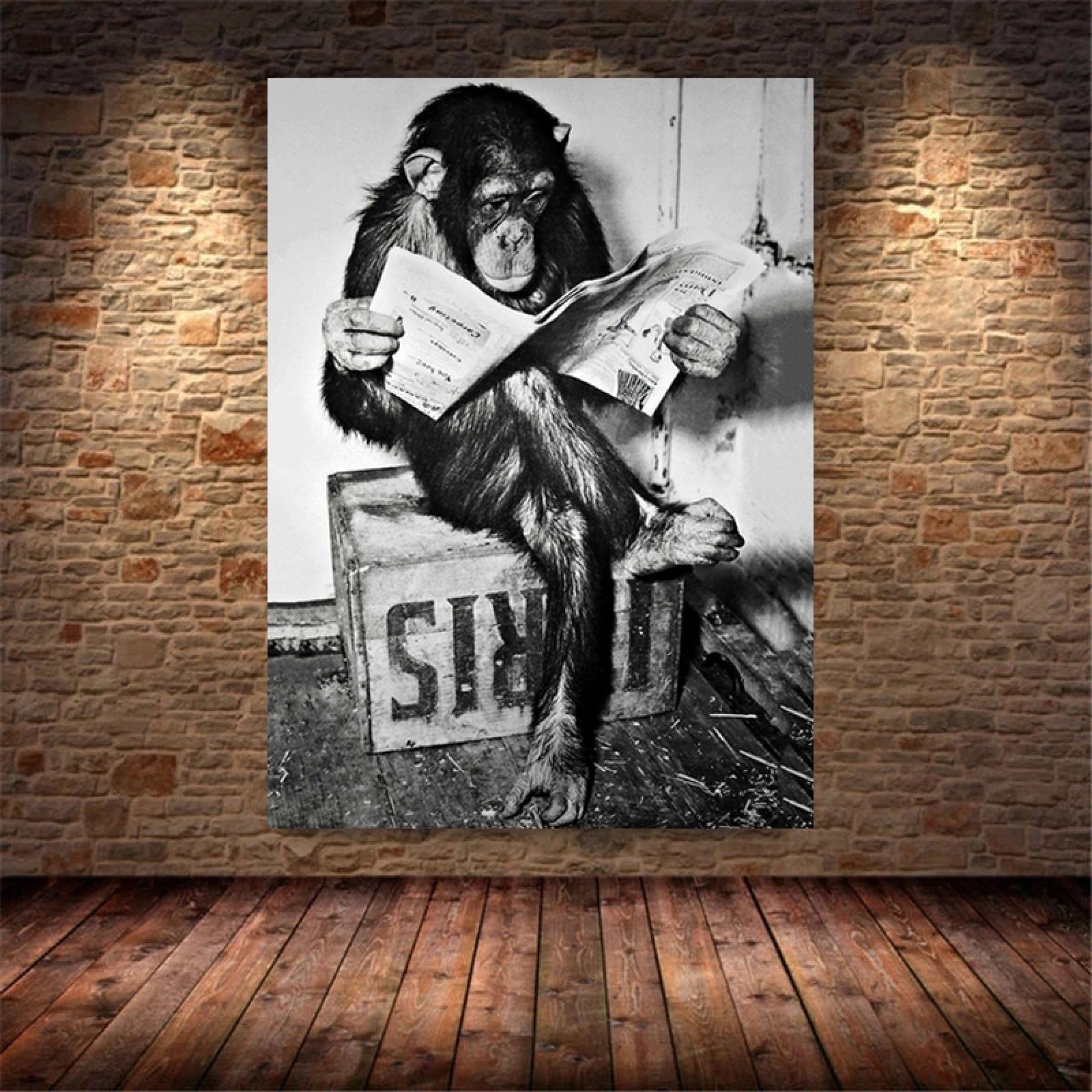 Divertido mono leyendo periódico carteles de negocios y pintura carteles de inodoro e impresiones decoración del hogar imágenes artísticas de pared 70x105 cm (27,6x41,3 pulgadas) con marco