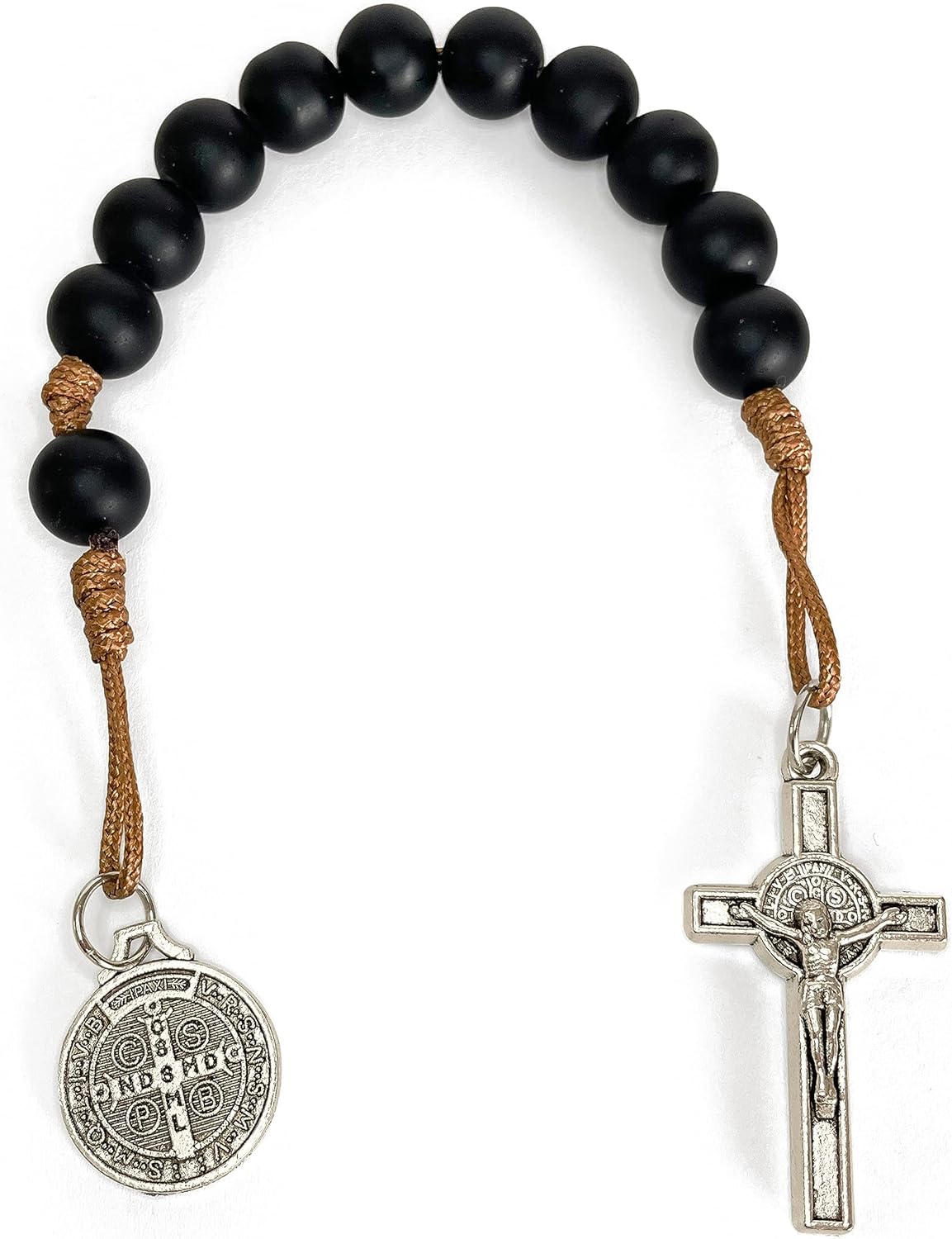Catholic Prayer Pocket Rosary Saint Benedict Medal Black Beads San Benito Tenner Open Style One Decade Rosary - Image 3