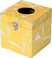 Vista 3 de Porta caja de pañuelos faciales de papel moderno de terciopelo cuadrado, amarillo