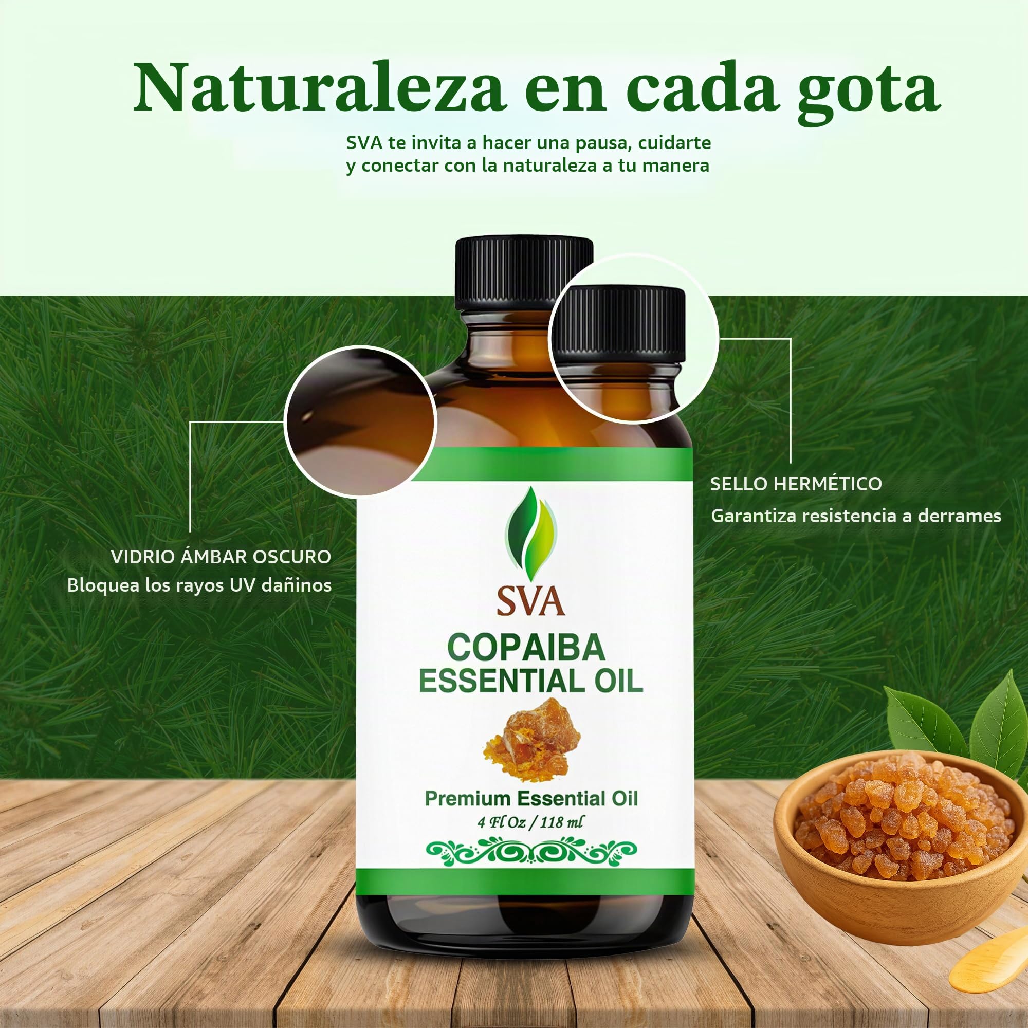 SVA ORGANICS Aceite Esencial de Copaiba 100% Puro Natural Grado Terapéutico con Cuentagotas para Difusor, Aromaterapia, Cuidado de la Piel, Cabello y Masaje Claro 4 Fl Oz (Paquete de 1)