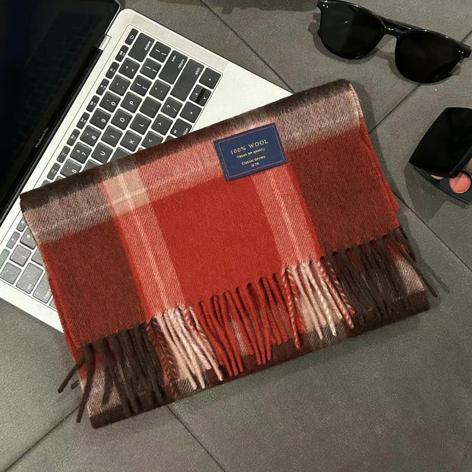 Sciarpa Donna Lana Sciarpa Femminile Versatile Sciarpa Invernale Coppia Maschile Cashmere Caloroso Regalo di Natale A Doppia Faccia 33 * 188 Cm-griglia Rossa