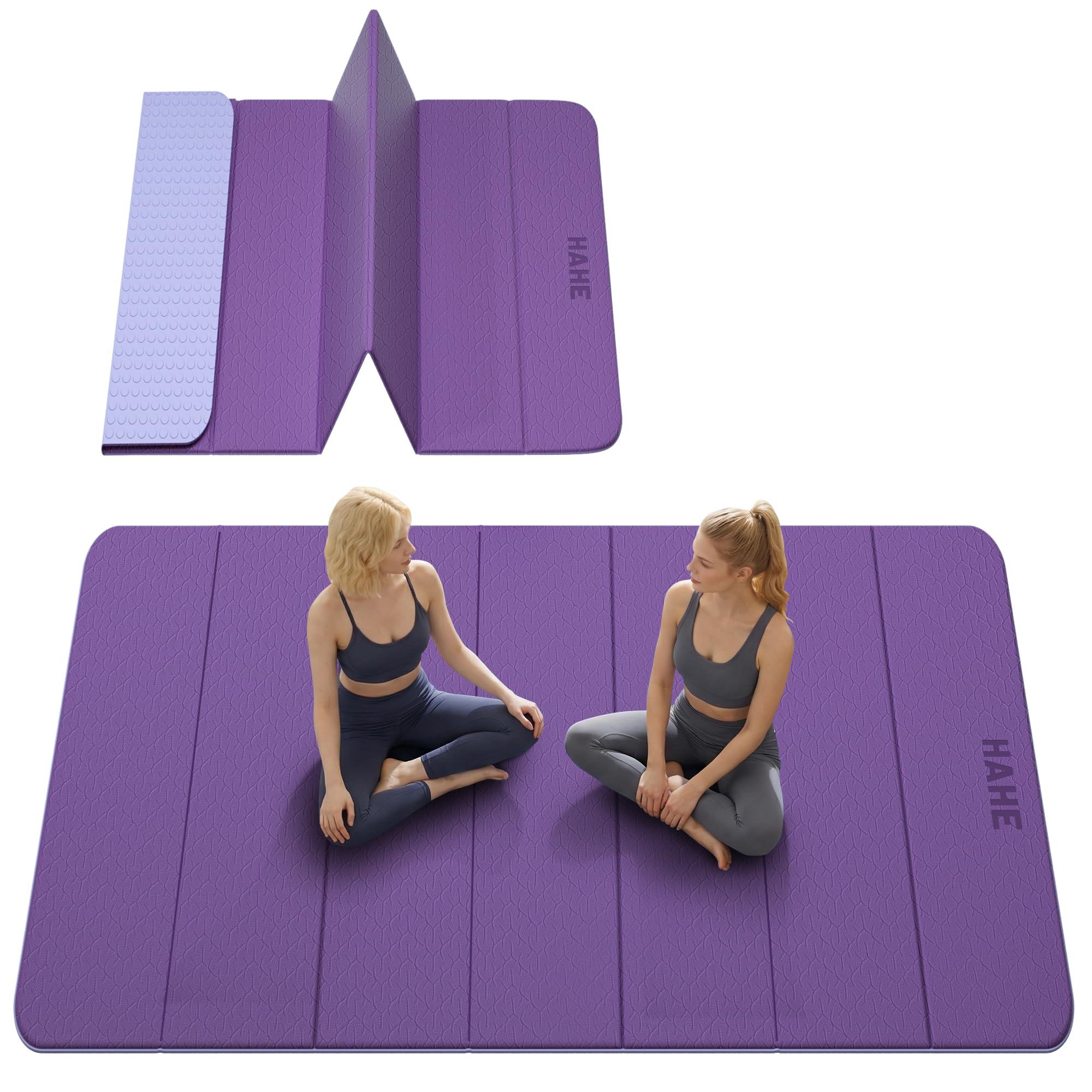 HAHE Extra Wide Folding Exercise Mat 75"x40"x0.4" TPE Fitness Mat