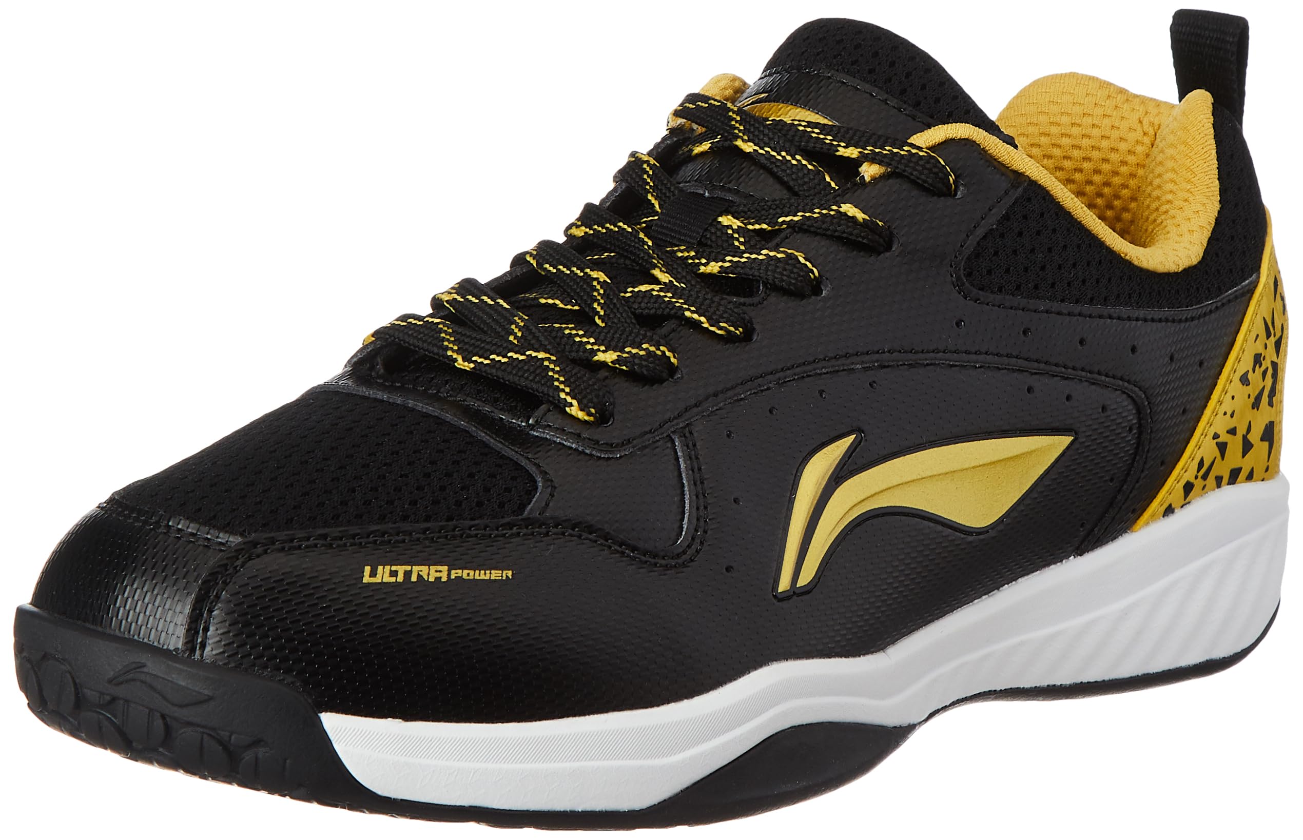 Ultra Power Non-Marking Badminton Shoe|Indoor Sports|Stability Heel, Prototypical Sole, Lightweight Shoe (Black/Gold,UK 2)-image-29