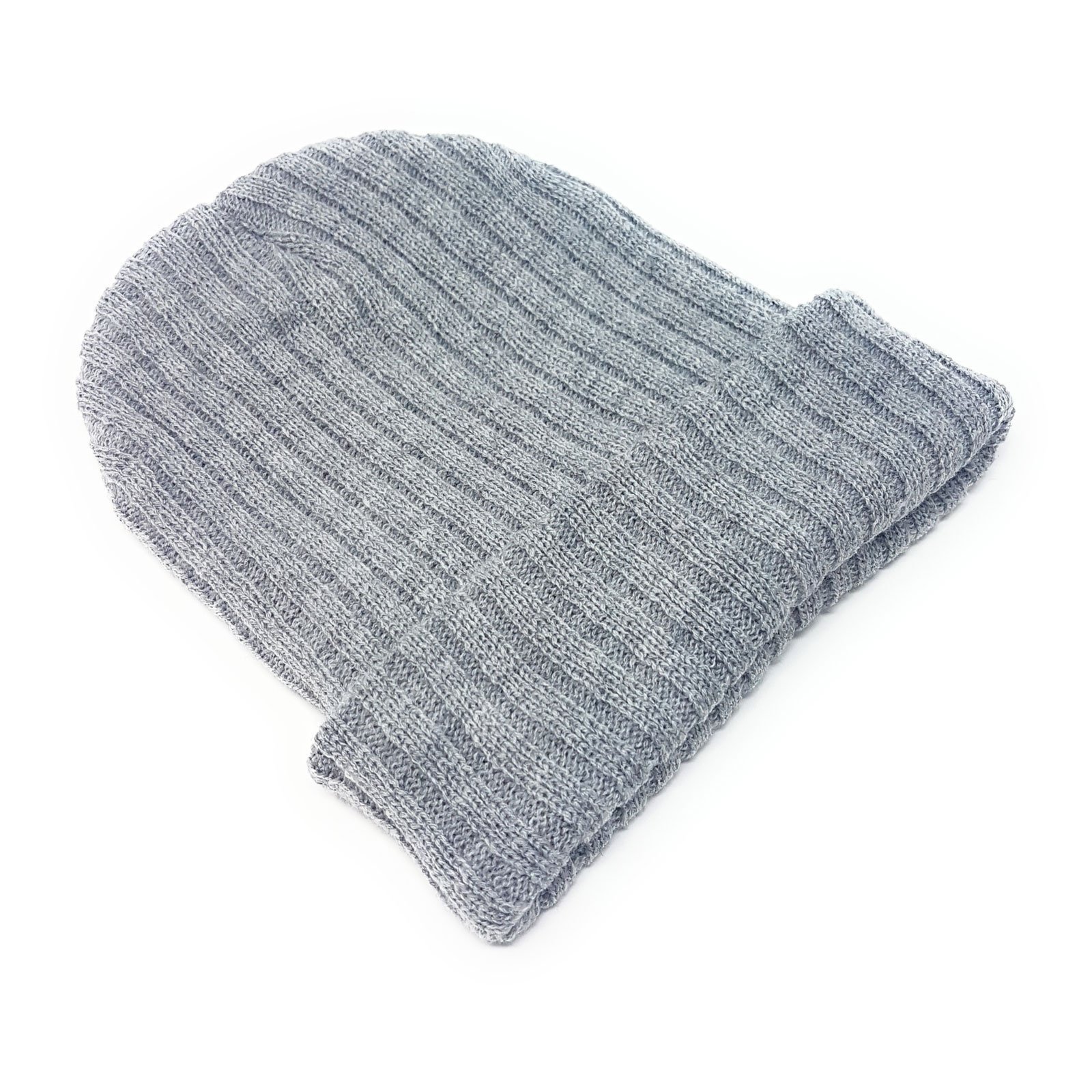Ribbed Beanie Hat Mens Ladies Womens Unisex Slouch Winter Woolly Turn Up Knitted (Light Grey)