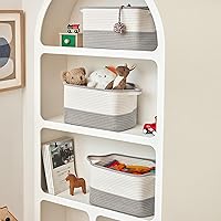 Vista 4 de Juego de 3 cestas de almacenamiento de cuerda de algodón (15 x 10.2 x 9.1 pulgadas), contenedores de almacenamiento rectangulares, organizador