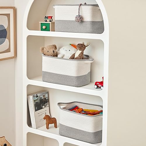 Miniatura 4 de Juego de 3 cestas de almacenamiento de cuerda de algodón (15 x 10.2 x 9.1 pulgadas), contenedores de almacenamiento rectangulares, organizador