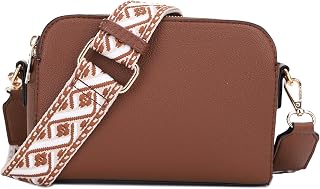 EVVE Crossbody Bags for Women Trendy Triple Zip Small Crossbody Camera Bag Purse with Wide Guitar Strap