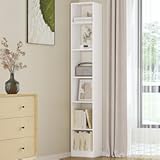 Bookcase, Tall Narrow Bookshelf, Open Display Storage Shelf, Skinny Cube Book Shelf with Adjustable Shelves, CD Rack for Living Room, Home Office, Bedroom, 6 Tiers, White BC09603X