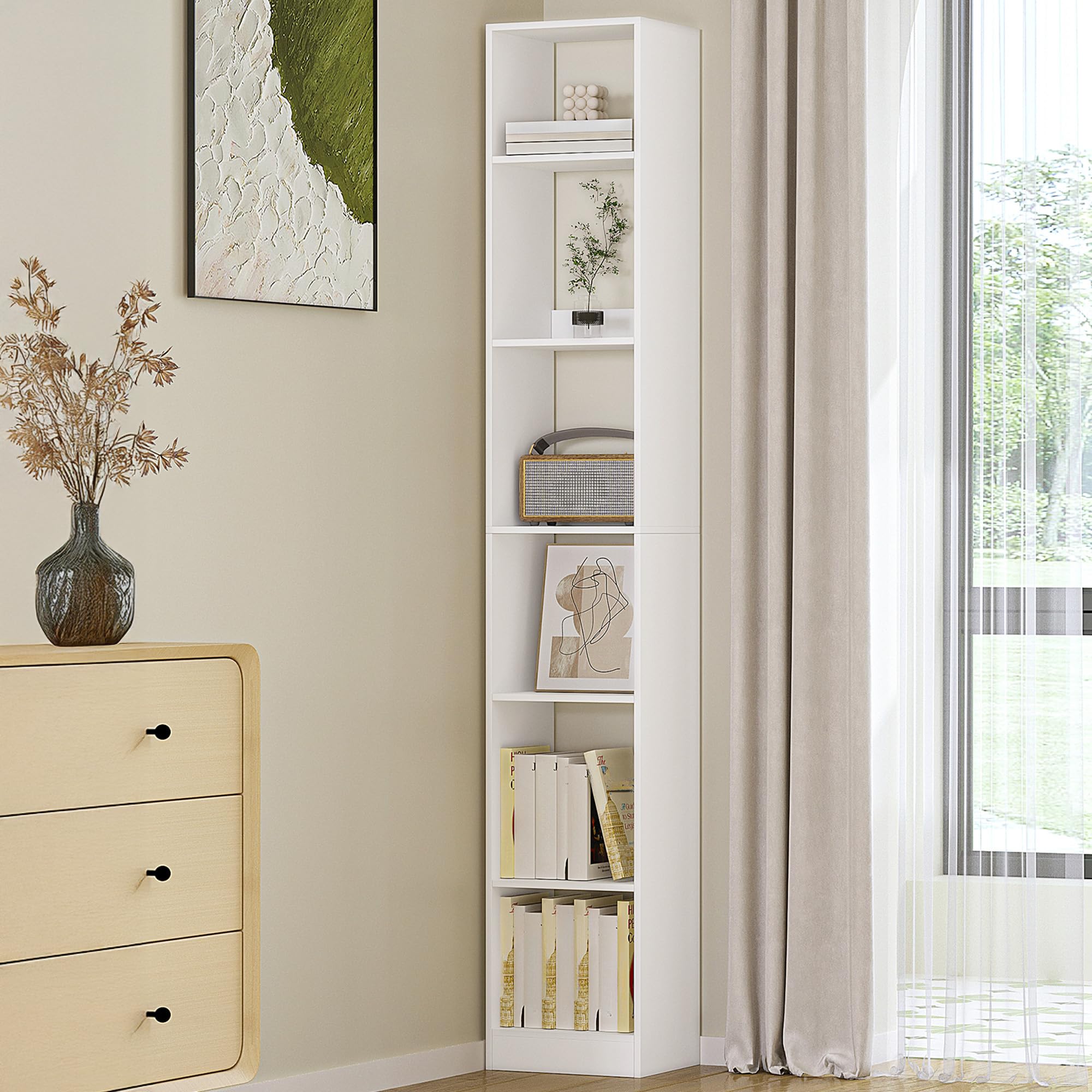 Hzuaneri Bibliothèque, Étagère de Rangement, Meuble, Cube, pour Salon, Bureau, Chambre, Style Scandinave, 24 x 30 x 184,4 cm, Blanc BC09603X